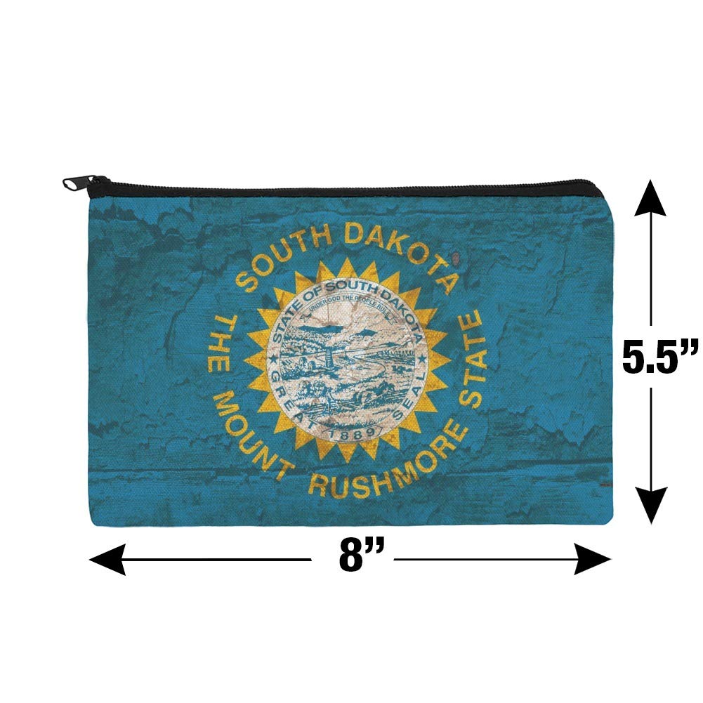 Vintage Distressed South Dakota State Flag Cosmetic Bag - USA Made Makeup Organizer Pouch for Travel & Daily Essentials Storage