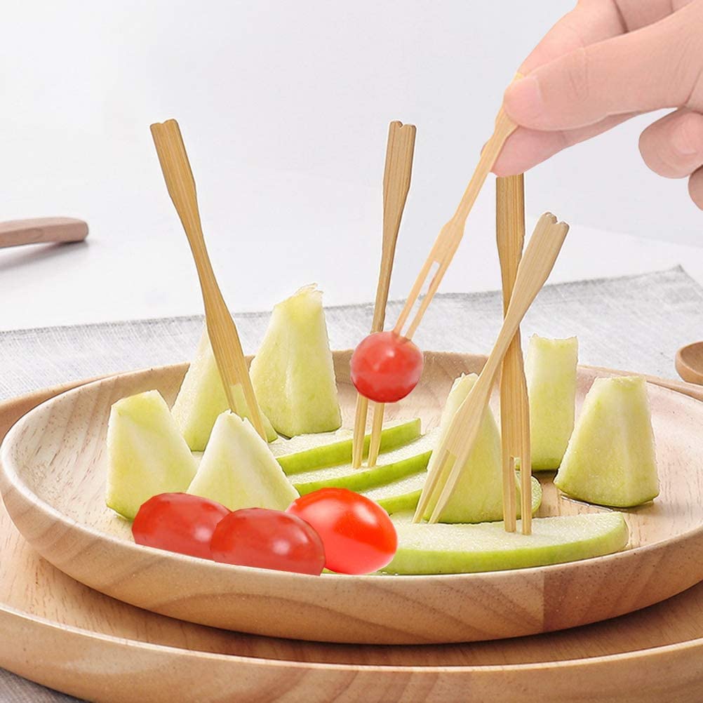 500 Pack Bamboo Forks - Eco-Friendly Disposable 2-Prong Skewers & Blunt End Toothpicks | Mini Cocktail & Fruit Picks for Party, Banquet, Buffet, Catering | Perfect for Tastings, Appetizers & Daily Use