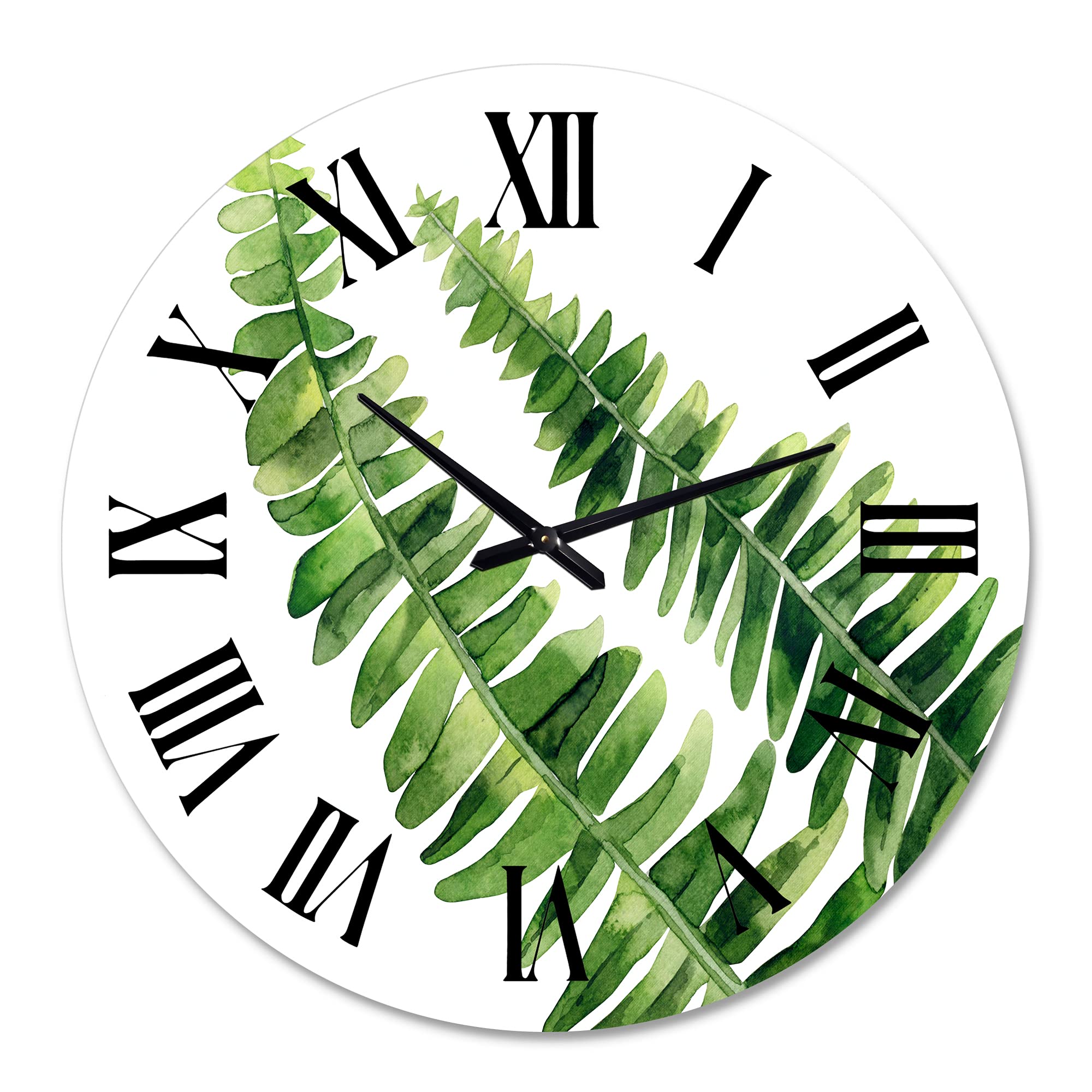 Farmhouse Wall Clock with Fern Leaves Design - Large Floral & Botanical Wall Decor for Living Room, Bedroom, Kitchen - Perfect Rustic Home Decor Gift