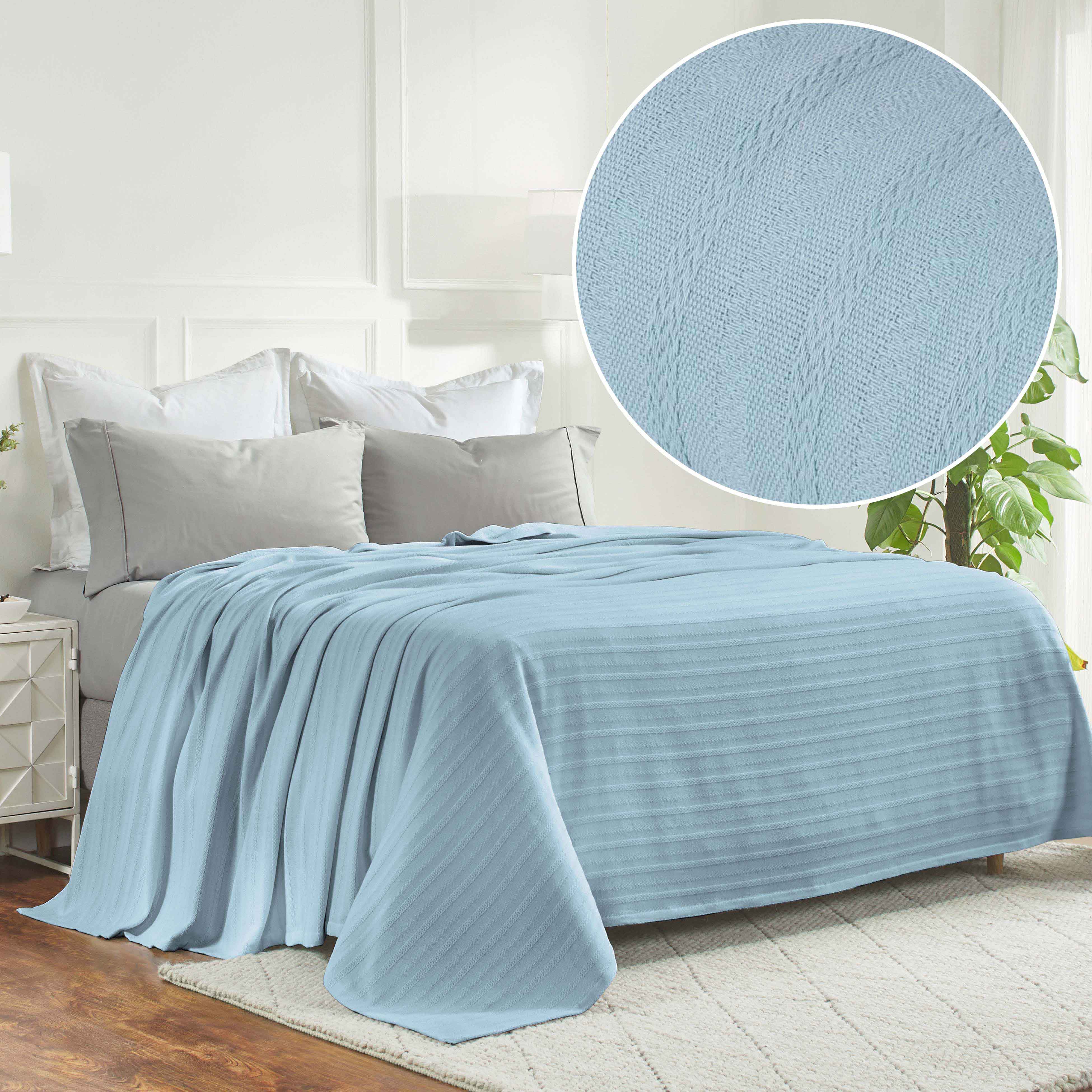 Clara Cotton Textured Striped Lightweight Woven Blanket - Soft Breathable Throw for Sofa, Bed & Outdoor Picnics