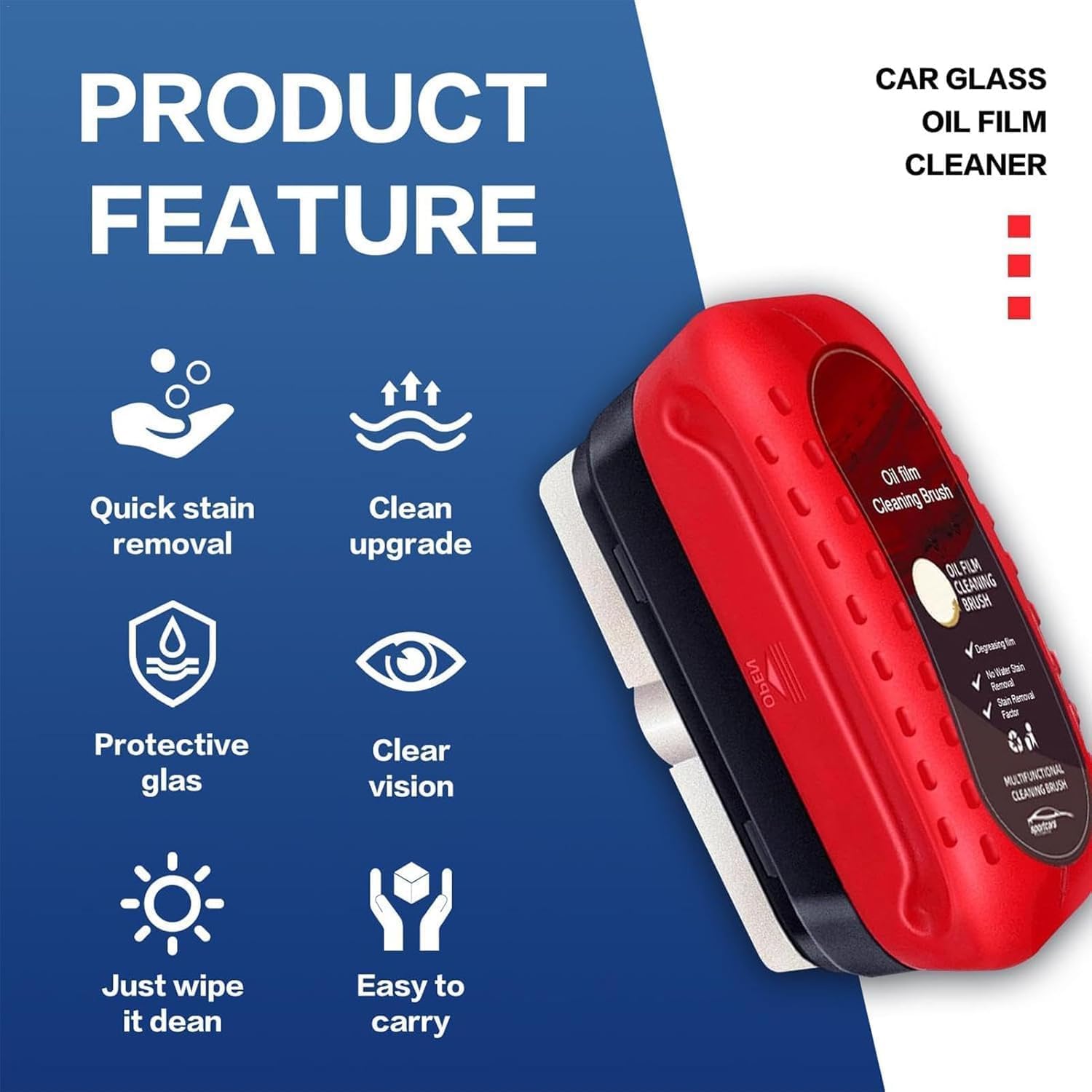 Premium Car Windshield Cleaner Brush & Oil Film Remover - Heavy-Duty Auto Glass Cleaning Tool for Crystal Clear Visibility - Perfect for Windshield, Rearview Mirror & Headlight Cleaning (1-Pack) - Ideal for Daily Driving, Road Trips & Winter Maintenance
