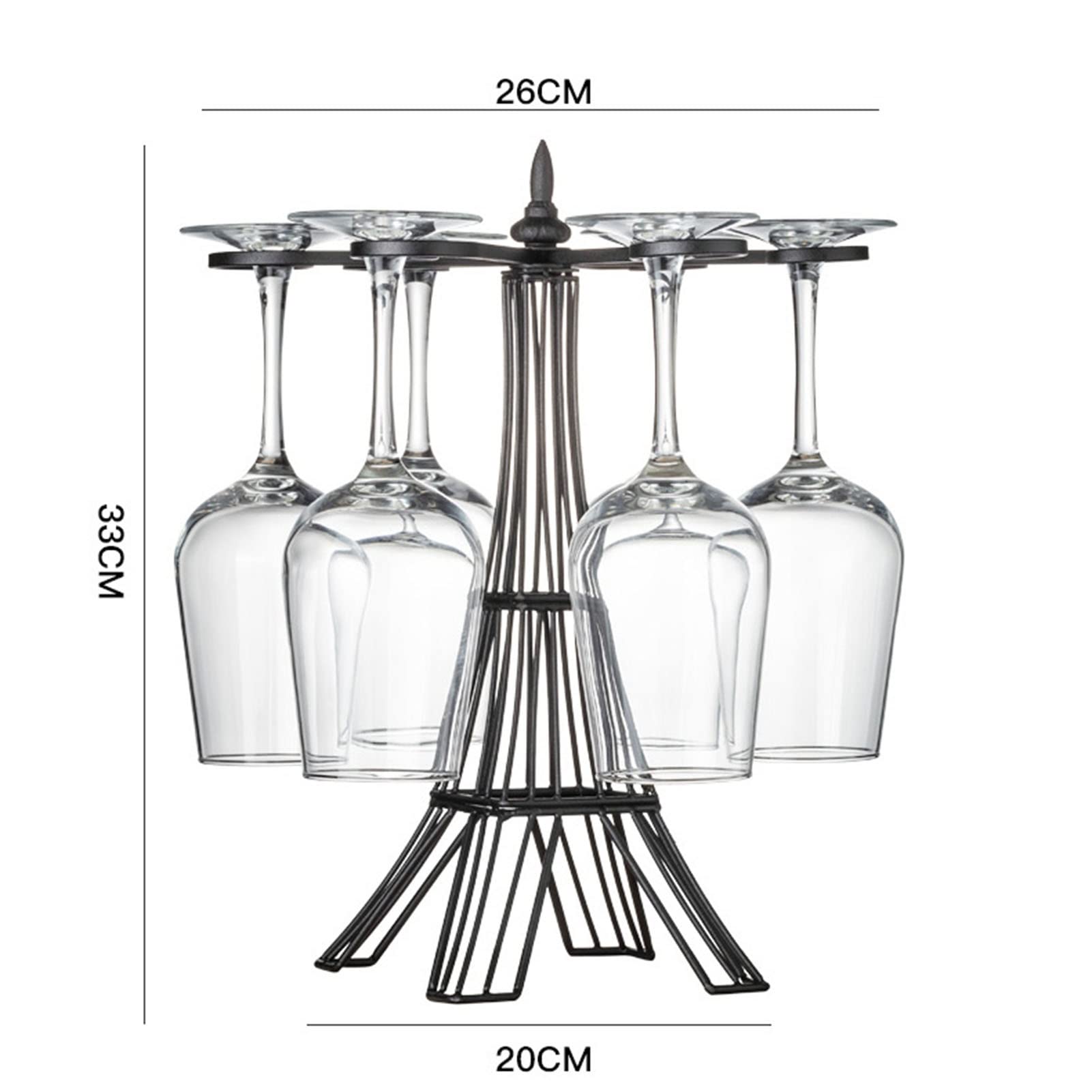 Freestanding Wine Glass Holder with 6 Hooks - Tabletop Stemware Rack for Red Wine Glasses - Barware Storage Organizer for Home, Kitchen & Party Use