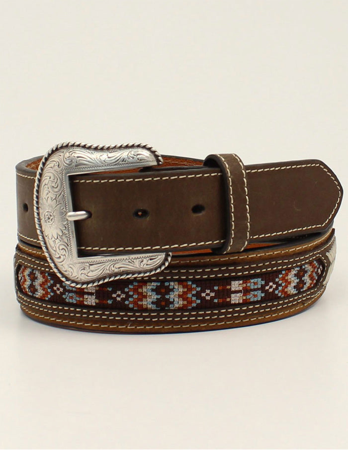 Nocona N210003502 Men's Southwest Pattern Inlay Round Concho Belt - Brown Leather Western Belt for Cowboy, Rodeo & Country Style Outfits