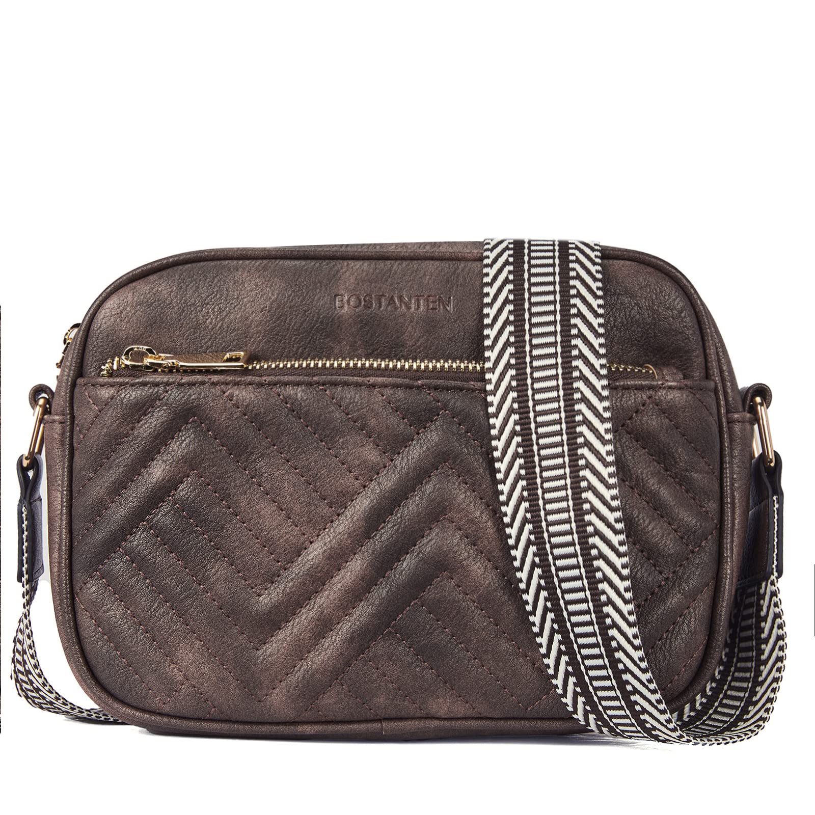 BOSTANTEN Vegan Leather Quilted Crossbody Bag for Women - Small Shoulder Purse with Wide Adjustable Strap - Perfect for Work, Travel & Everyday Use