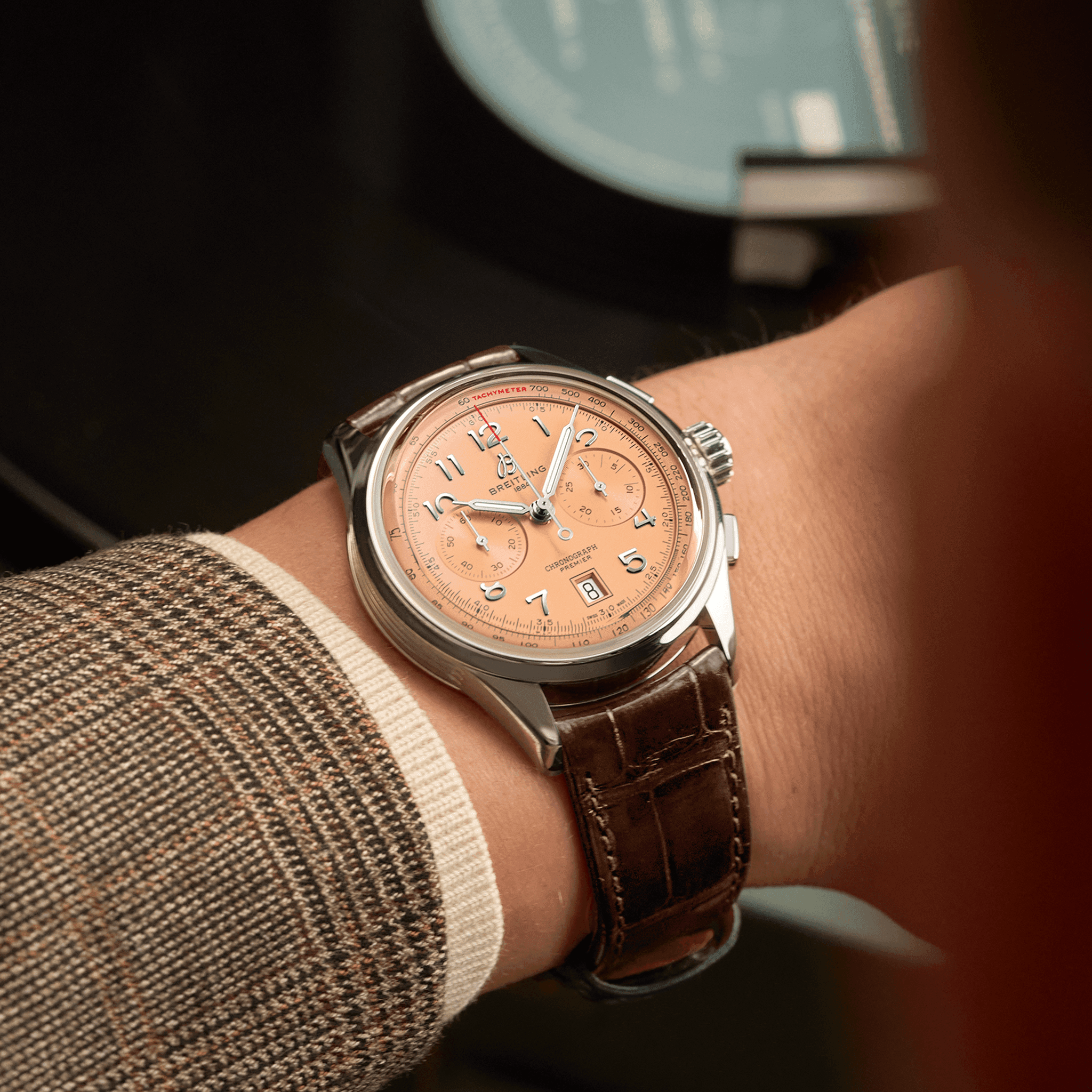 Premier B01 Chronograph 42mm Copper Watch with Genuine Leather Strap - Perfect for Business Meetings & Formal Occasions