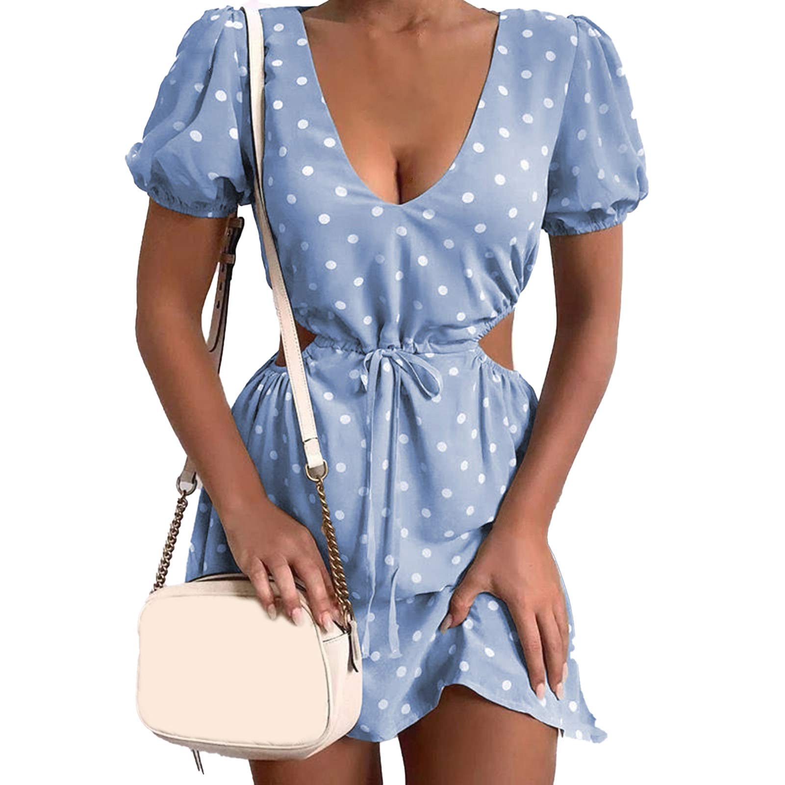Polka Dot Print Soft Hollow Waist Women's Dress for Dating - Flowy Summer Dress for Casual Outings, Date Nights & Special Occasions