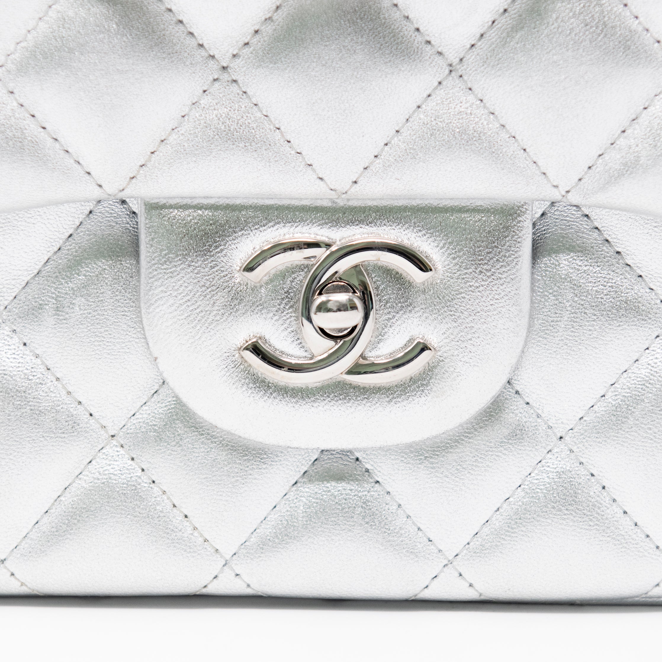 Chanel Metallic Silver Jumbo Flap Bag - Luxury Designer Handbag for Women | Perfect for Evening Parties, Date Nights & Special Occasions