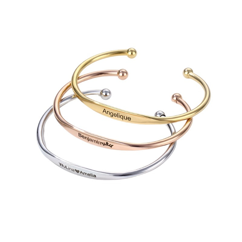Personalized Birthstone Bangle Bracelet with Custom Name Engraving - Perfect for Birthdays, Anniversaries & Mother's Day Gifts | B003