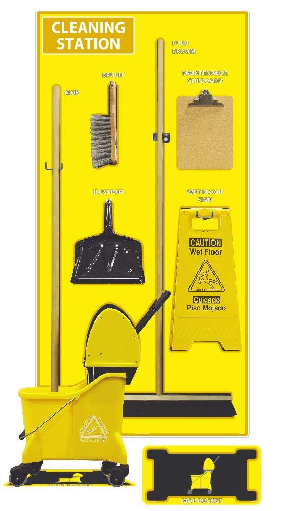 NMC SBK148ACP Cleaning Station Shadow Board Combo Kit - 72 X 36 Inch Yellow/Black General Purpose Composite (1 Pack) | Tool Organization & Workshop Efficiency
