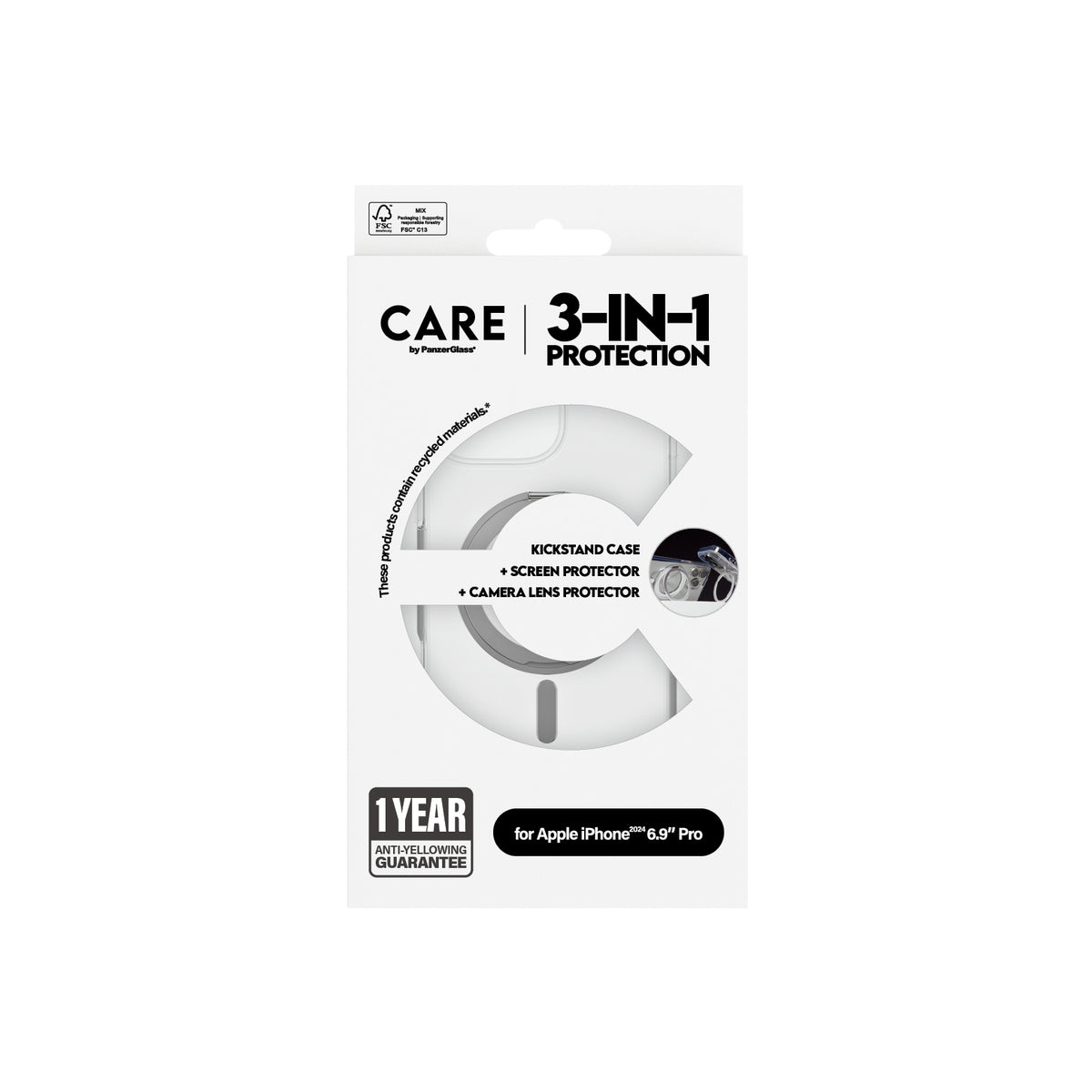 PanzerGlass CARE 3-in-1 Ceramic Screen Protector Bundle for iPhone 16 Pro - Anti-Scratch, Anti-Fingerprint, Bubble-Free Installation for Daily Protection