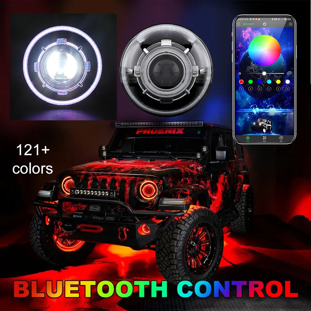 7 Inch Round LED Headlight with Demon Eye for Jeep Wrangler JK JL TJ - High-Performance Off-Road Lighting for Night Driving & Adventure