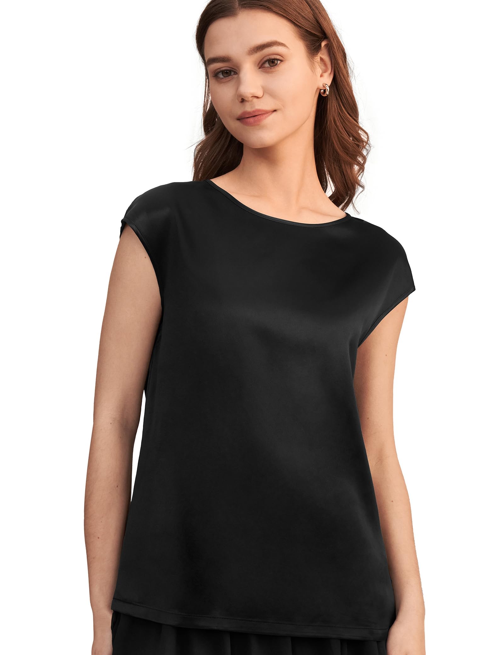 LilySilk Women's Short Sleeve Silk Blouse - 100% Charmeuse Summer Top for Ladies | Breathable & Comfortable Silk Shirt for Office, Travel & Casual Wear