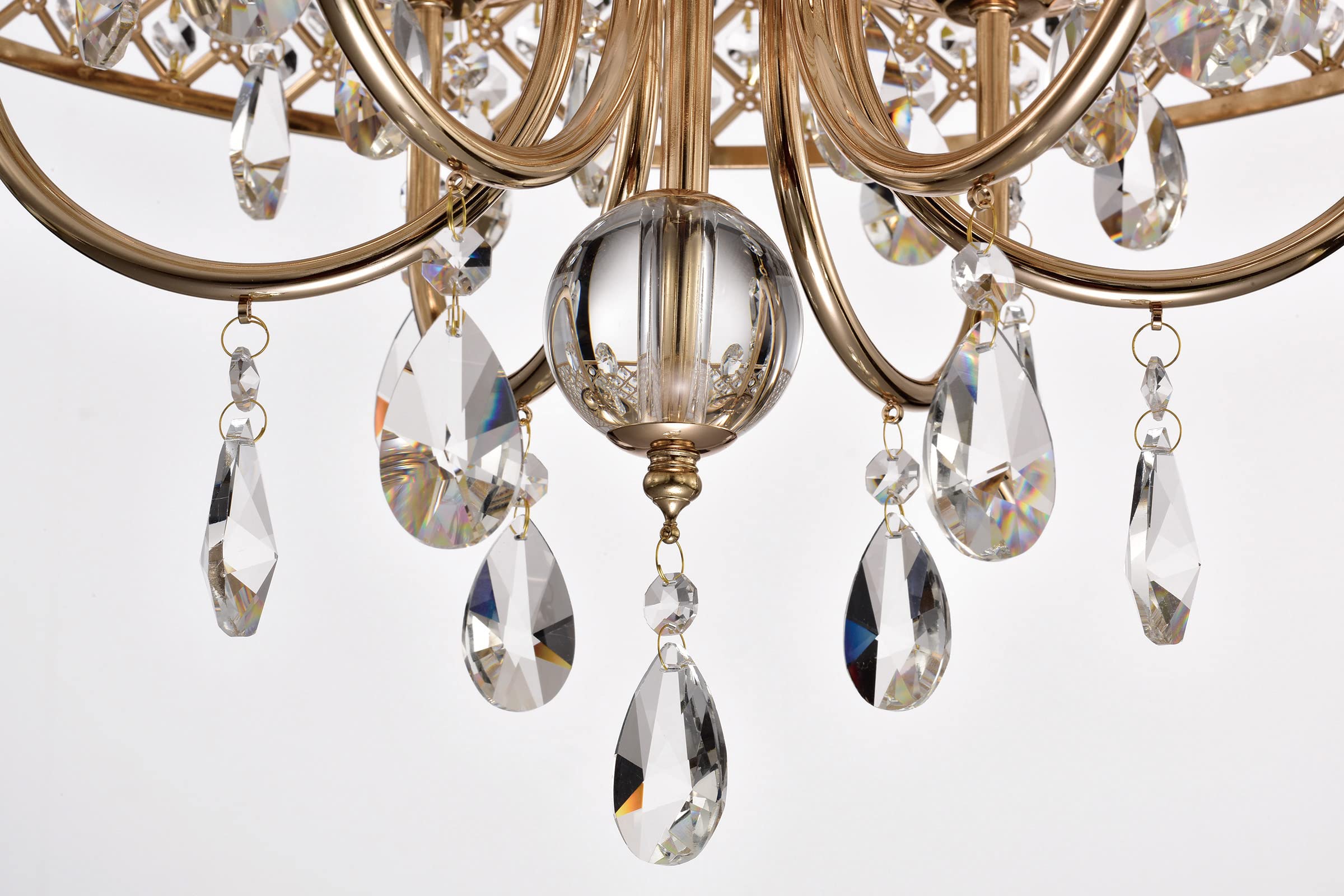 Edvivi 6-Light Crystal Chandelier with Gold Finish & Adjustable Hanging - Elegant Drum Glam Lighting Fixture with Tear Drop Crystals for Dining Room, Entryway, Kitchen, Hallway, Living Room, Bedroom - Perfect for Wedding Decor, Luxury Home Lighting, and Modern Interior Design