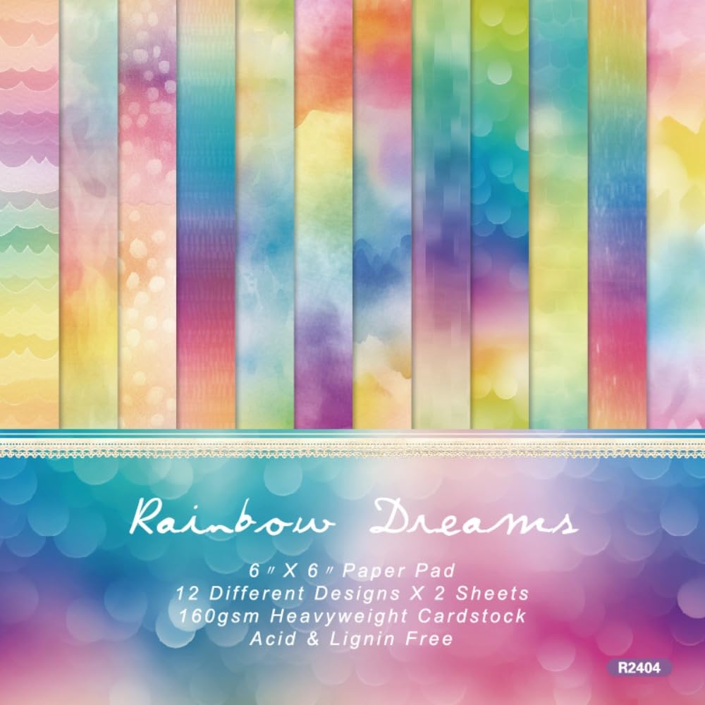 LZBRDY 24 Sheet 6x6 Decorative Craft Paper Pad - Rainbow Dots & Waves Paint Patterns, 160GSM Junk Journal Scrapbook Paper, Single-Sided for Card Making, DIY Albums, Bullet Journaling & Gift Wrapping