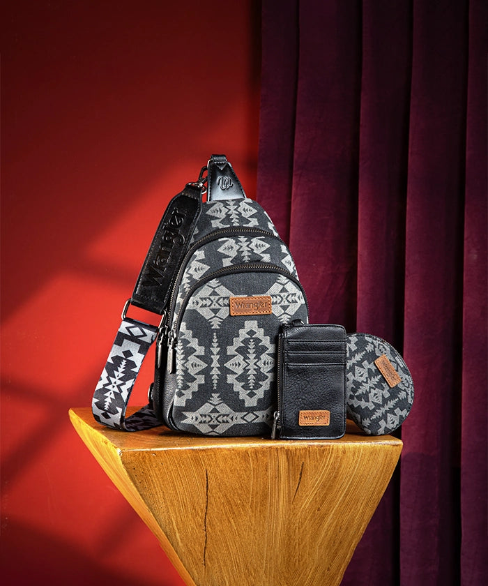 Wrangler Aztec Print Sling Bag - Stylish Crossbody Bag for Men & Women - Perfect for Travel, Hiking, and Everyday Use