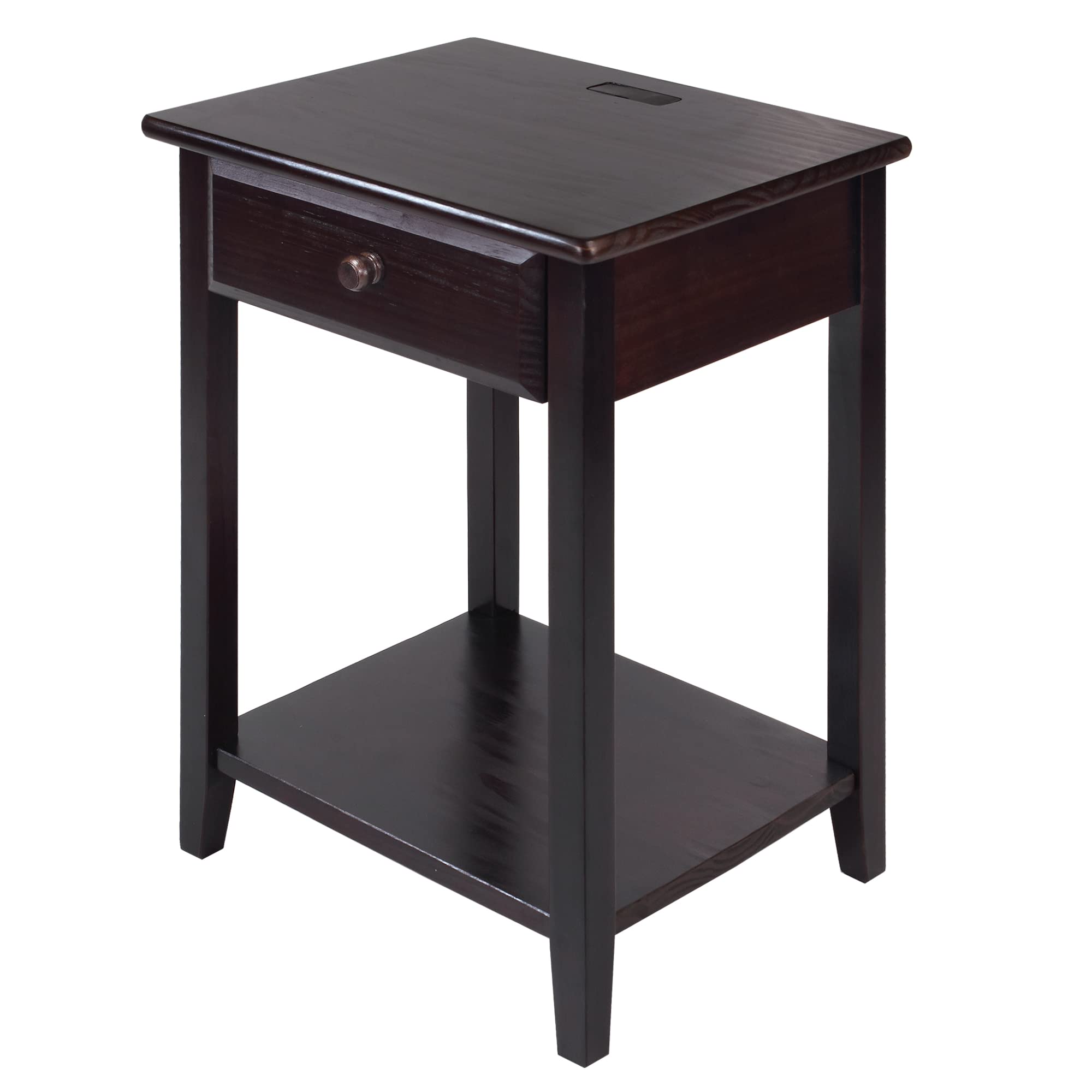 Casual Home Night Owl Nightstand with USB Ports - Espresso Finish, Modern Bedside Table with Charging Station for Bedroom, Living Room or Office