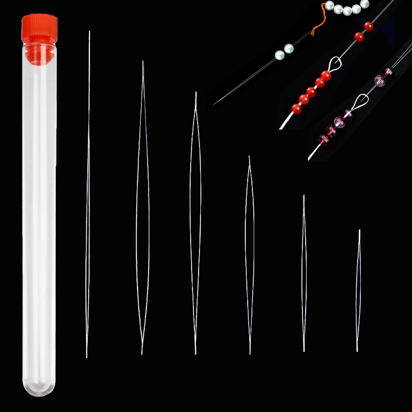 AxiyanX Collapsible Bead Threader - 5 Sizes Stainless Steel Big Eye Beading Needles with Needle Bottle for Jewelry Making, DIY Crafts & Beading Projects - Perfect for Bracelets, Necklaces & Handmade Jewelry Accessories