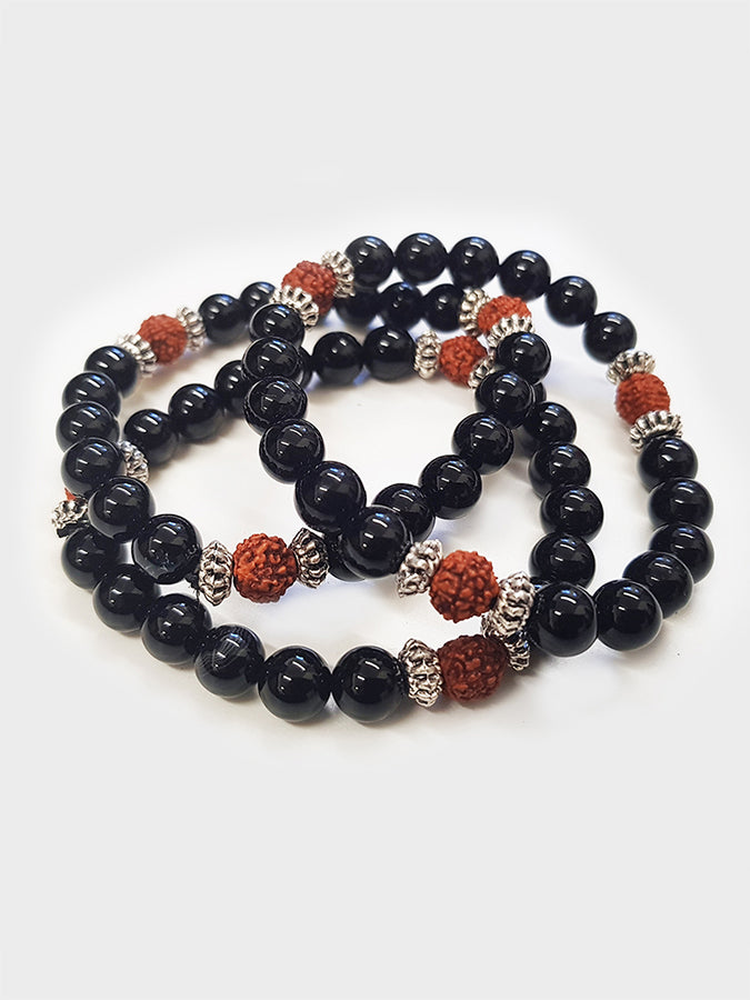 Authentic Black Onyx & Rudraksha Mala Bead Yoga Bracelet - Handmade Meditation Jewelry for Yoga, Mindfulness & Spiritual Practice