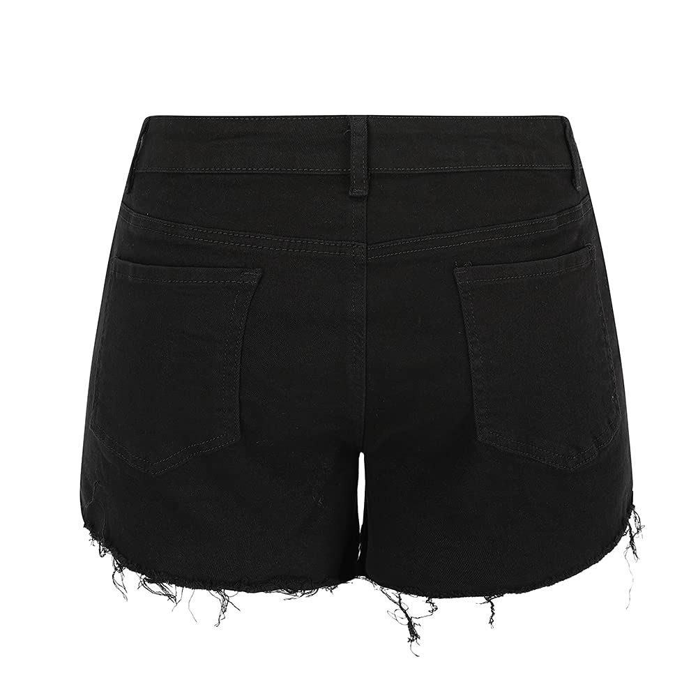 THUNDER STAR Women's Ripped Denim Shorts - Mid Rise Stretchy Jean Shorts with Frayed Raw Hem | Perfect for Summer Outfits, Casual Wear & Street Style Fashion