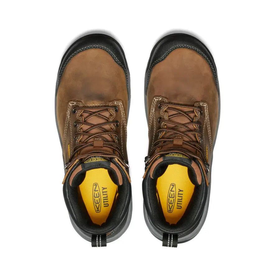 Keen Evanston 6 Carbon Toe Waterproof Work Boots for Men - Brown Safety Shoes for Construction, Hiking & Outdoor Work