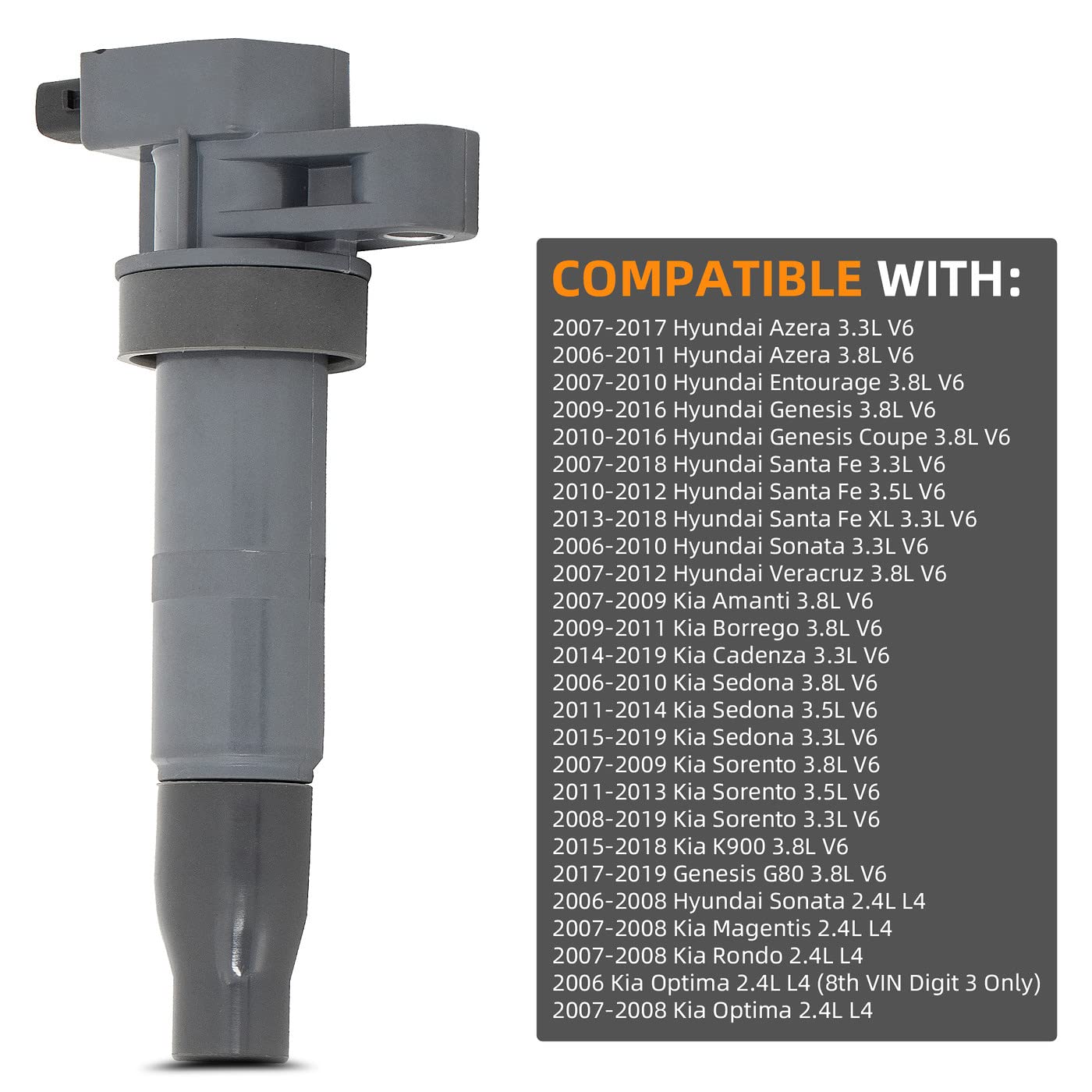 High-Quality Ignition Coil Replacement for Hyundai Azera, Kia Cadenza, Santa Fe, Sonata, Veracruz, Sorento & More - Compatible with L4 V6 Engines - Perfect for DIY Auto Repair & Engine Performance Enhancement