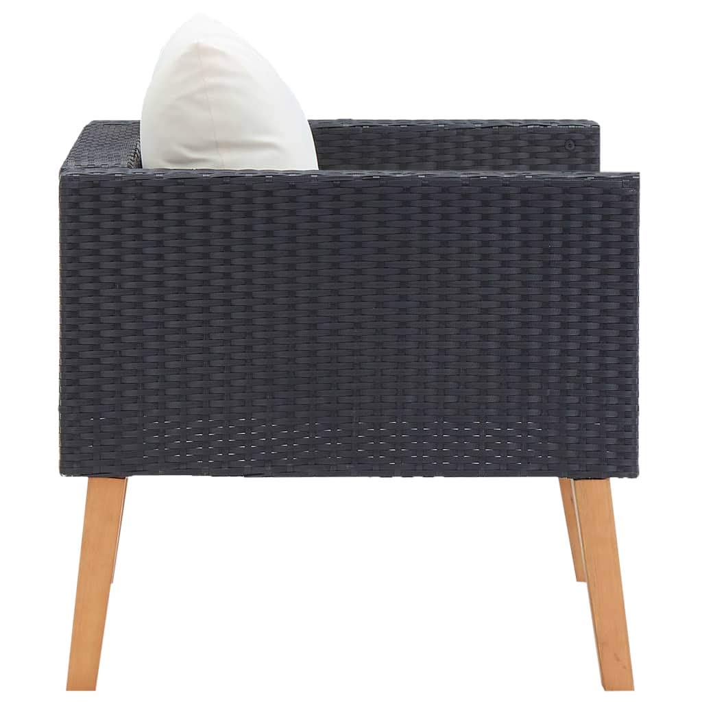 vidaXL Single Patio Sofa with Cushions - Durable Poly Rattan Outdoor Furniture, Weatherproof & Low Maintenance - Lightweight Modular Design for Patio, Garden, or Balcony - Black Frame with Cream White Cushions