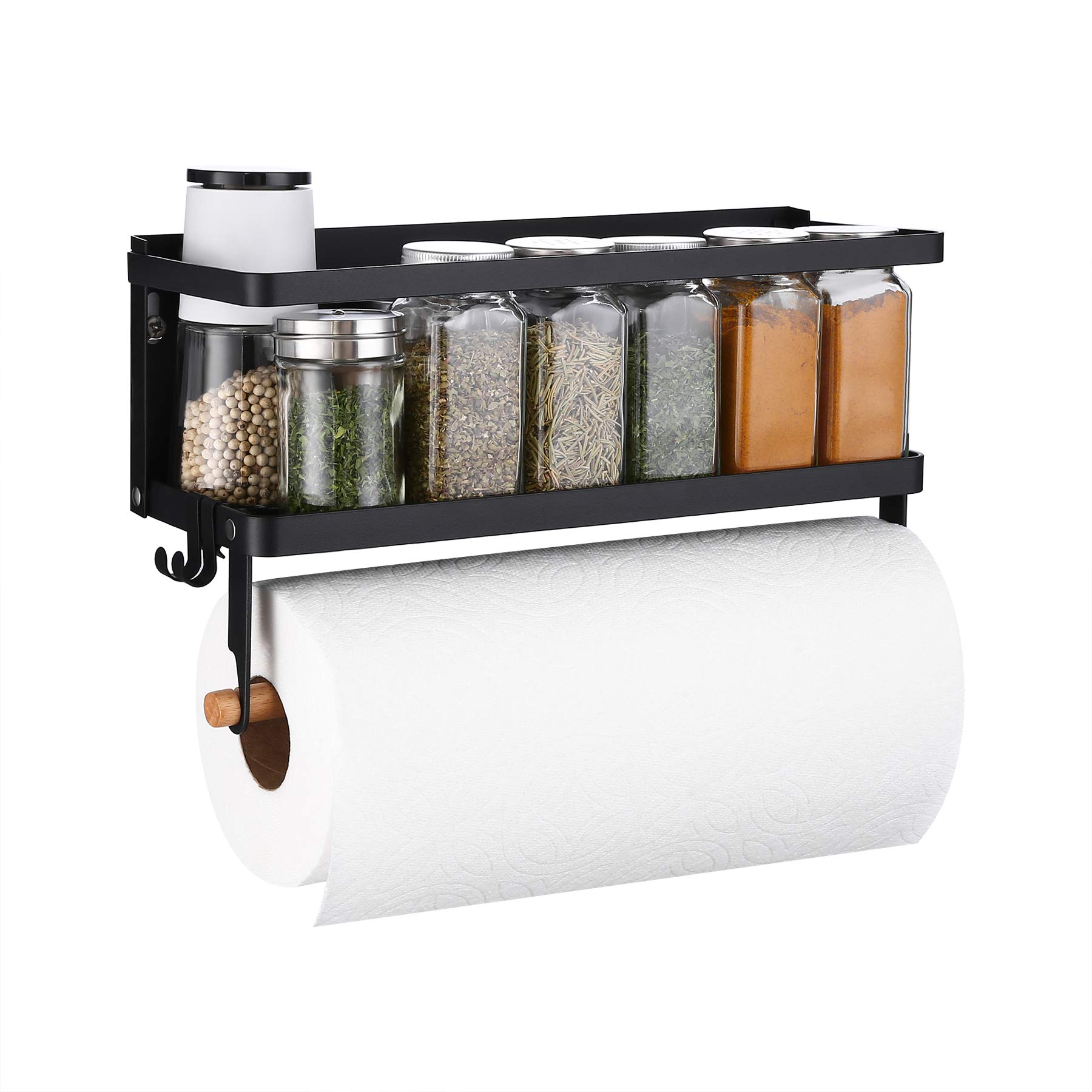 KES Magnetic Paper Towel Holder & Spice Rack - Matt Black Refrigerator Organizer (KRR501A-BK) | Space-Saving Kitchen Storage for Fridge, Pantry & Wall Mount