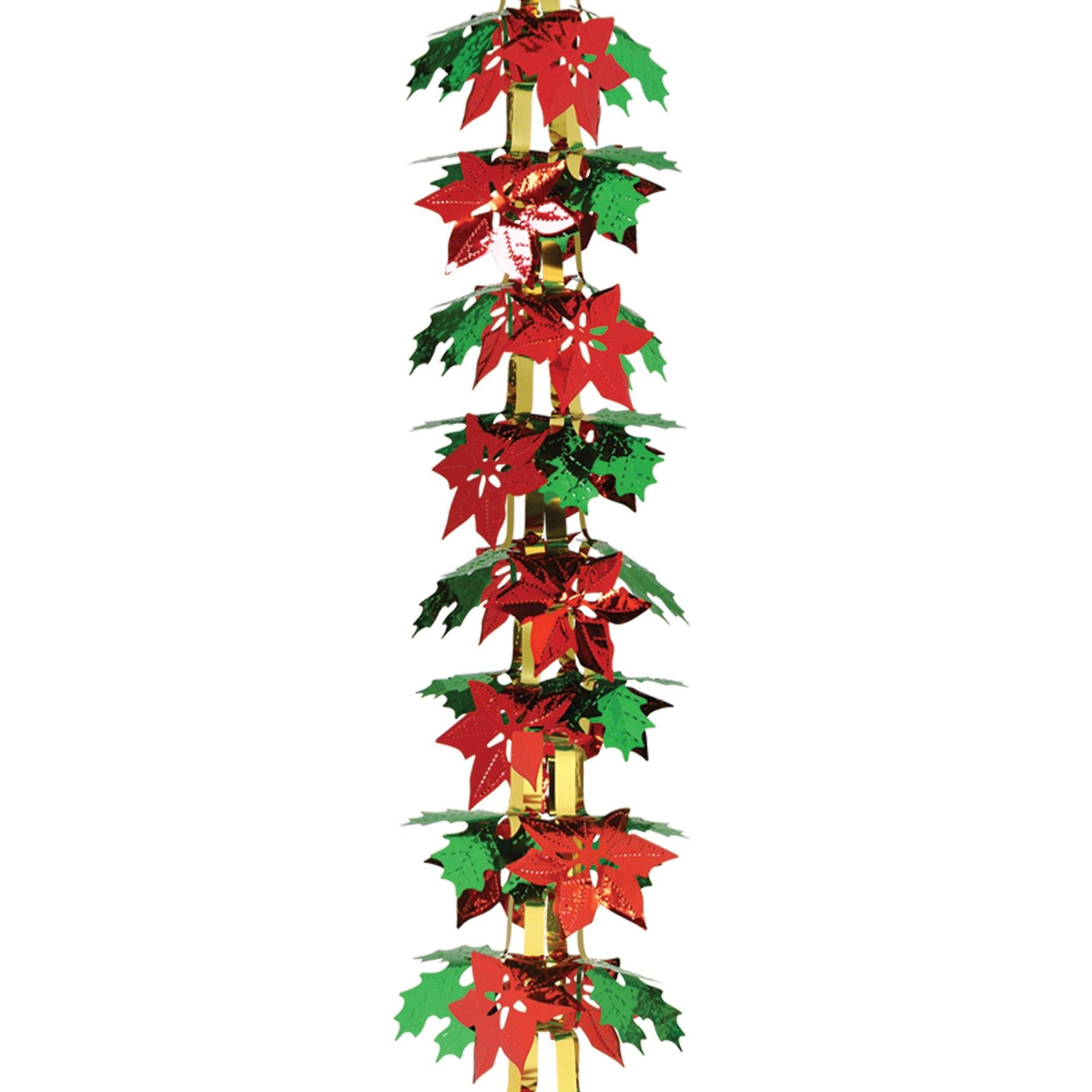 12 Pack Beistle Christmas Poinsettia & Holly Garland Decorations - Holiday Party Decor for Home, Tree, Fireplace & Office