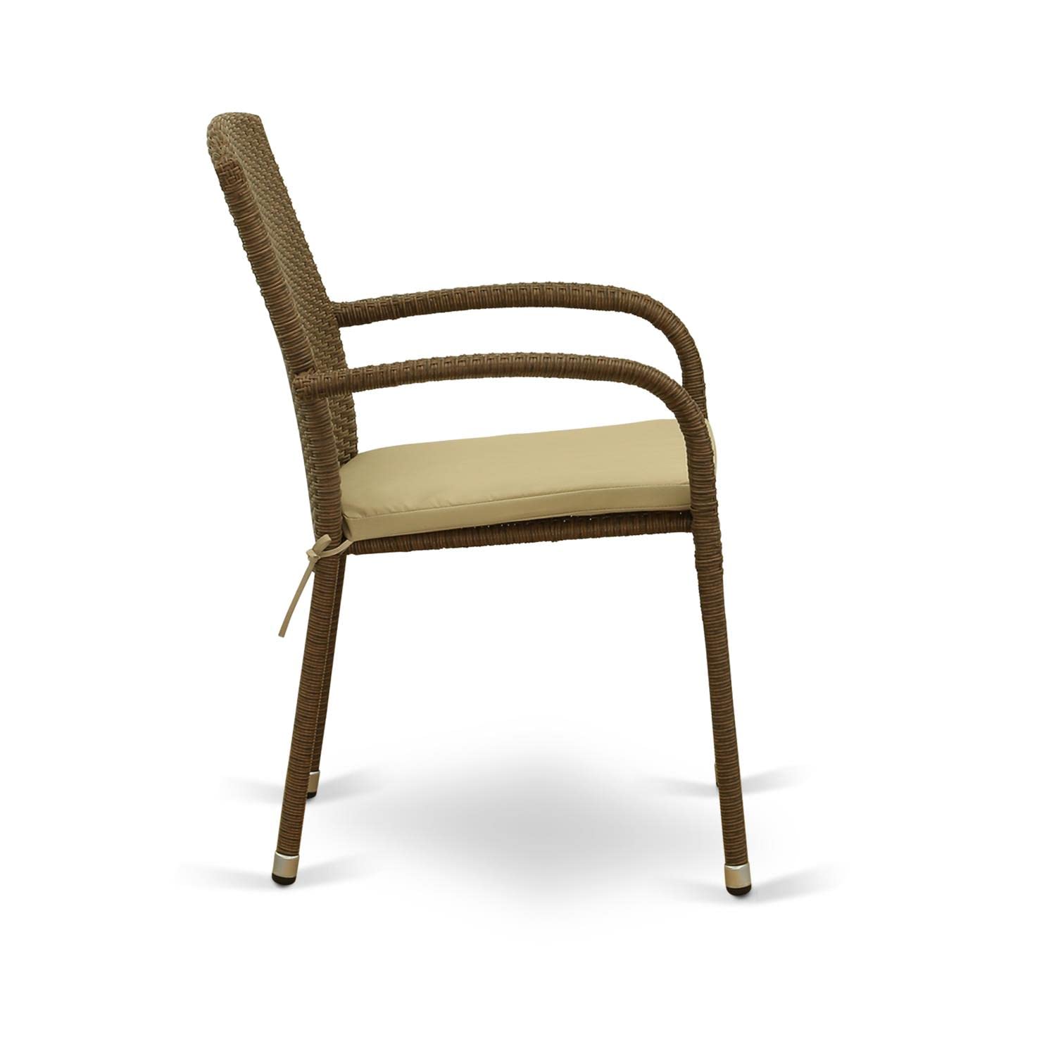 East West Furniture JULC102A Jubi Patio Bistro Wicker Dining Chairs with Cushion, Set of 2, Brown - Outdoor Garden, Balcony, Porch, and Poolside Seating for Relaxing and Entertaining
