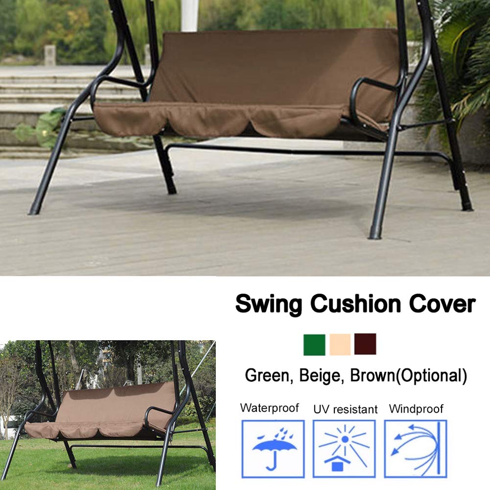 Waterproof Swing Seat Cushion Cover Replacement - 59.1x19.7x3.9in Brown Polyester Taffeta Fabric for Outdoor Swing Chair, Bench & Hammock - Garden, Yard, Park & Patio Protection (3-Seat Size)