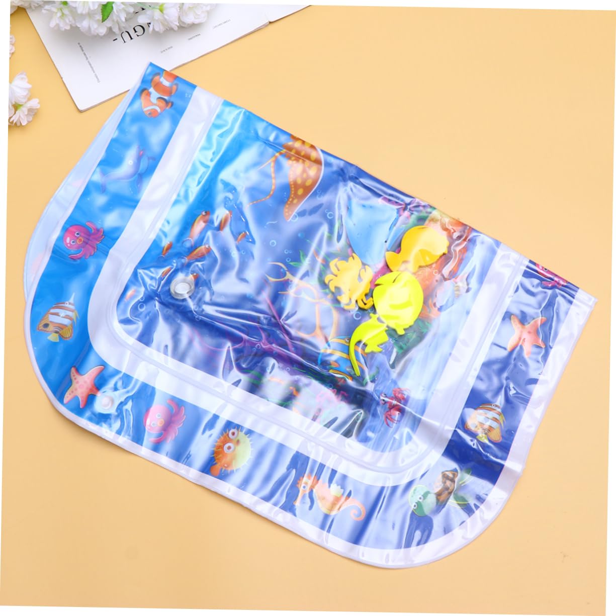 ANDRESLAD Inflatable Water Play Mat for Babies - Non-Toxic Crawling Water Cushion with Floating Toys, Sensory Activity Pad for Toddlers (Blue) - Perfect for Indoor/Outdoor Summer Fun, Pool Parties & Backyard Playtime
