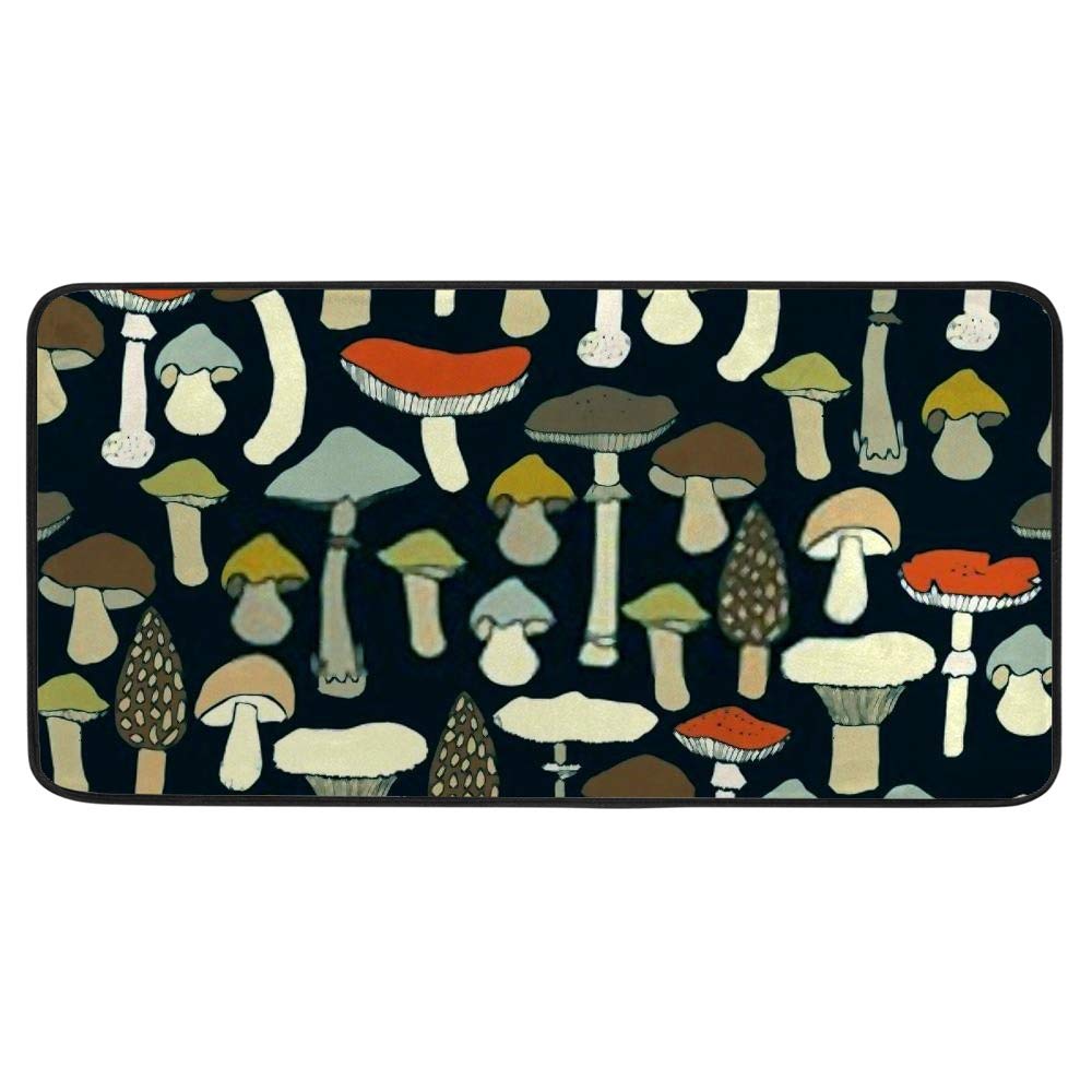 Non-Slip Kitchen Rugs with Mushroom Design - Waterproof Rubber Backing Soft Floor Mat (39x20 Inch) - Machine Washable for Easy Cleaning | Perfect for Kitchen, Laundry Room & Entryway Decor