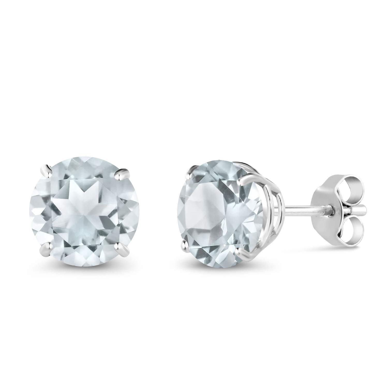 1.50 Ct Round 6mm Sky Blue Aquamarine Stud Earrings in 18K White Gold for Women & Men - Perfect for Weddings, Anniversaries & Gift Giving