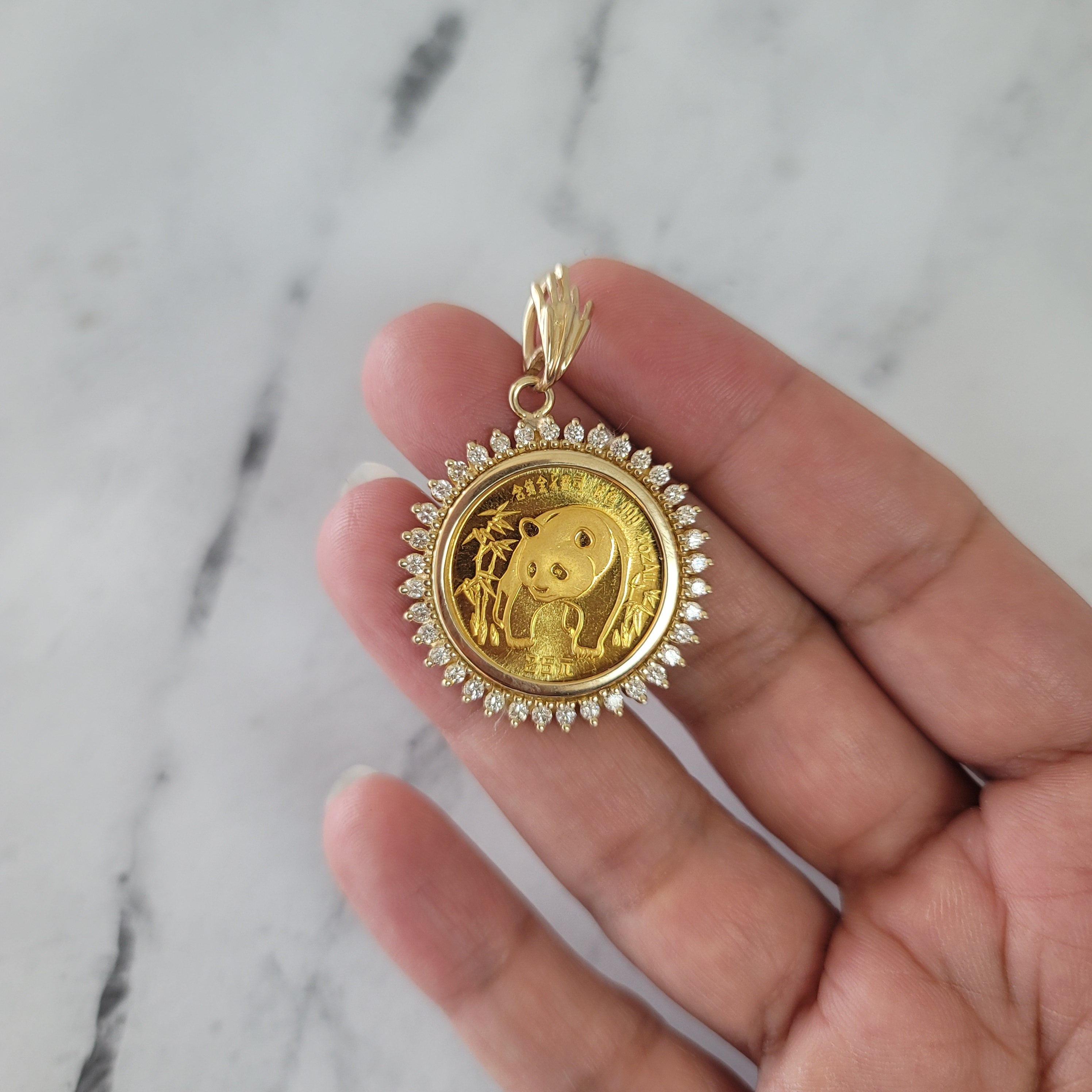 1/25OZ Fine Gold Panda Coin Necklace with Diamond Halo - Elegant Jewelry Gift for Women, Perfect for Birthdays, Anniversaries & Special Occasions