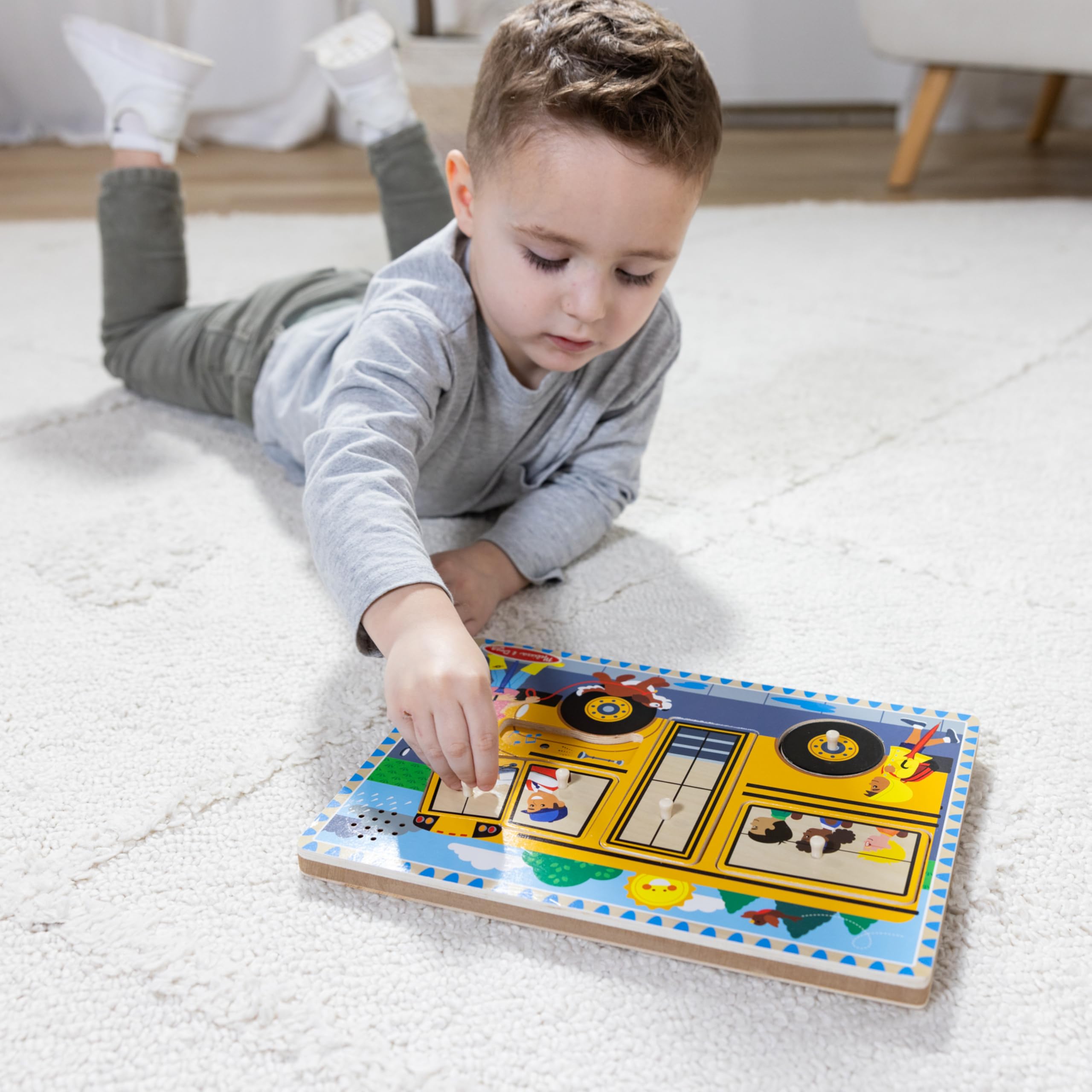 Melissa & Doug The Wheels on the Bus Sound Puzzle - Wooden Educational Toy for Toddlers Ages 2+ | Interactive Learning Puzzle with School Bus Theme | Perfect for Preschool Playtime & Early Childhood Development