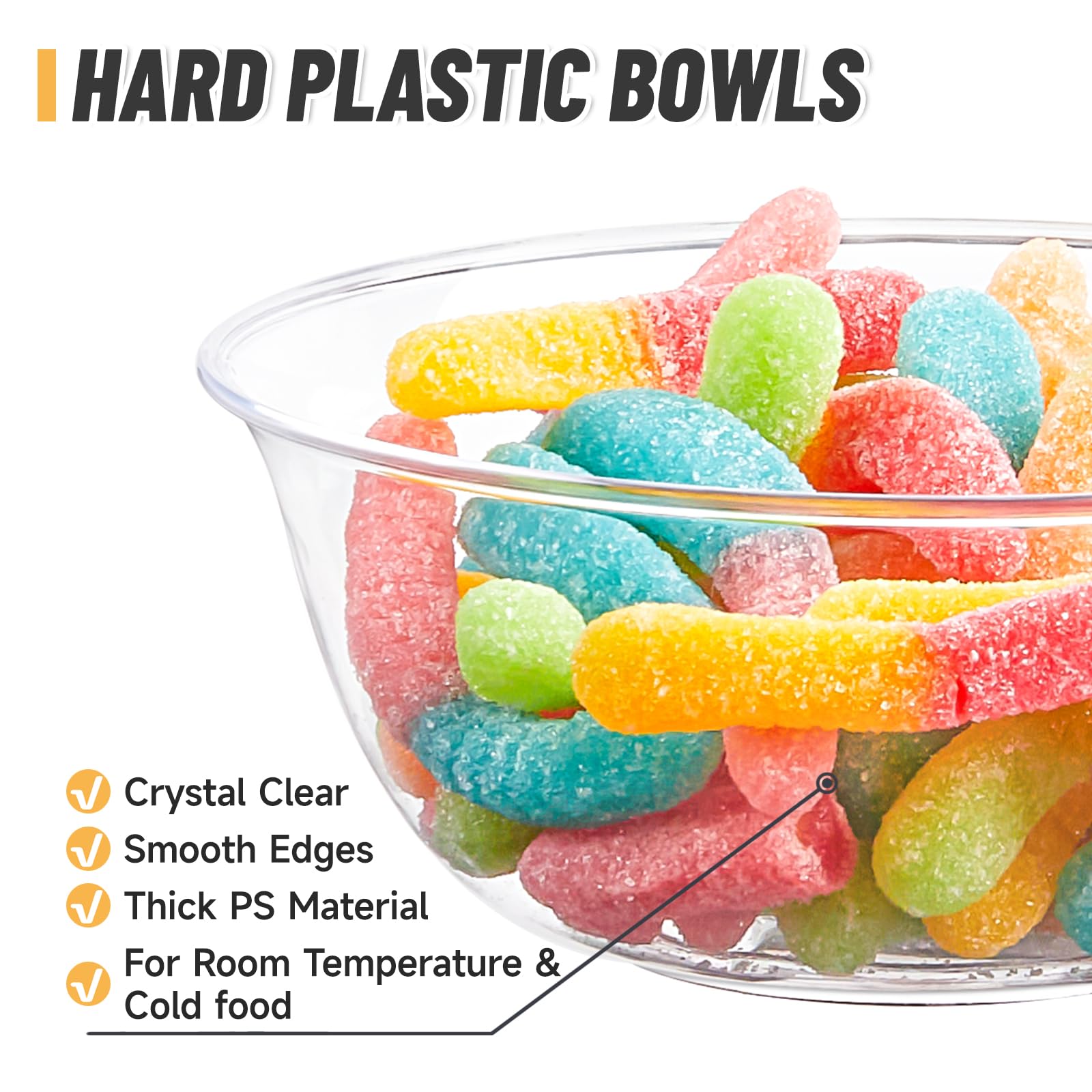 10 oz Clear Plastic Bowls 60 Pack - Small Disposable Salad Bowls for Ice Cream, Fruit, Desserts, Snacks & Party Serving - Perfect for Catering, Picnics, BBQs & Events