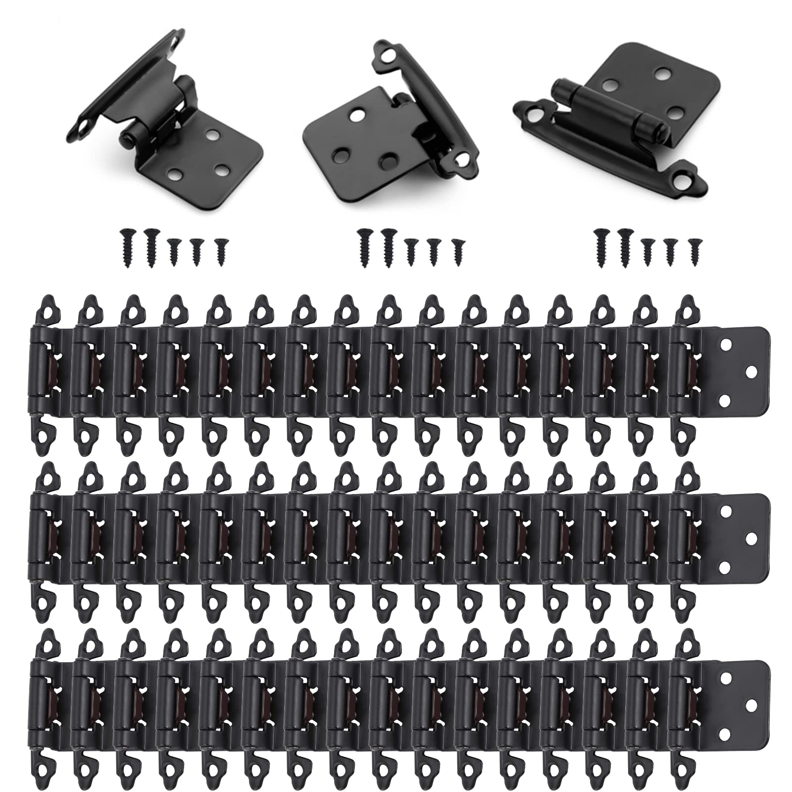 50 Pcs Matte Black Cabinet Door Hinges - 1/2