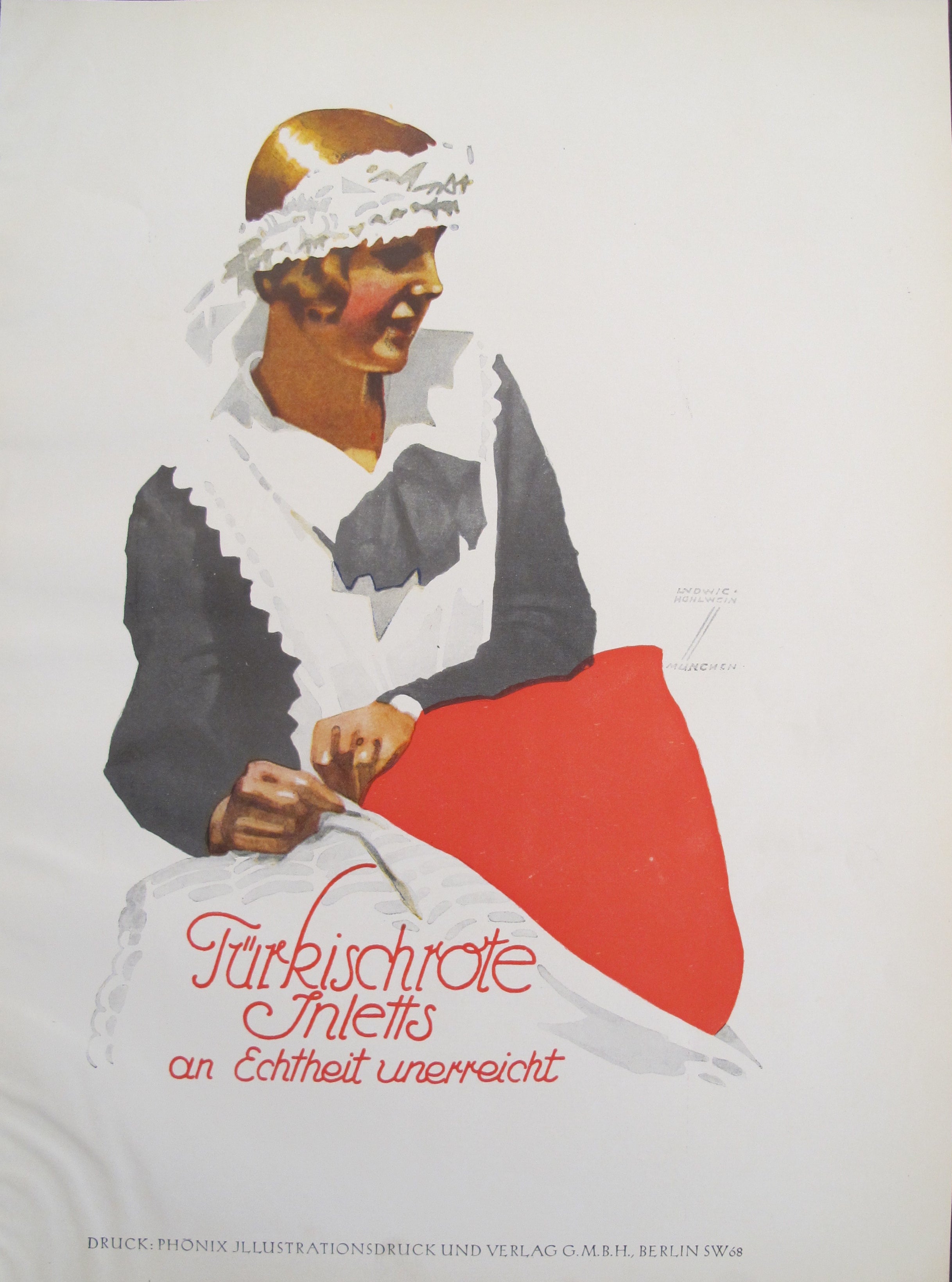1926 Original German Art Deco Poster - Turkishrote Inletts (Woman with White Headband) - Vintage Wall Art for Home Decor, Office & Gallery Display