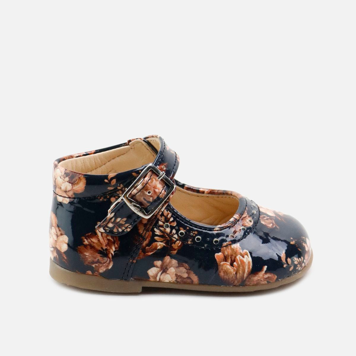 Navy Blue Floral Patent Leather Baby Shoes for Boys & Girls - Soft & Comfortable First Walkers - Perfect for Special Occasions, Photography & Everyday Wear