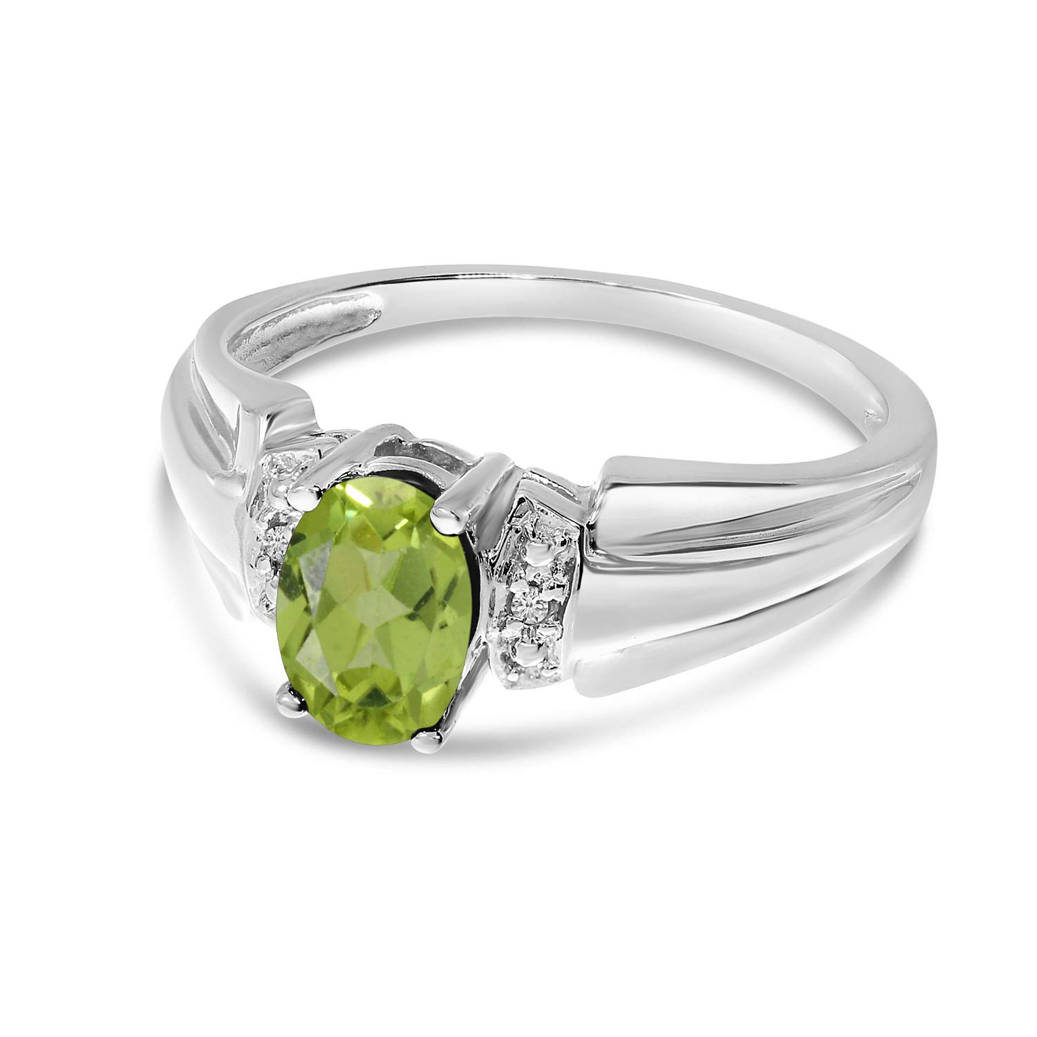 14K White Gold Oval Peridot and Diamond Ring for Women - Elegant Birthstone Jewelry for Engagement, Wedding, Anniversary & Special Occasions