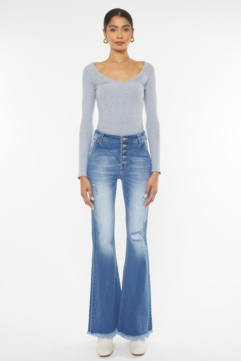 Sian High Rise Flare Jeans for Women - Vintage 70s Inspired Stretch Denim Pants - Perfect for Casual Outfits, Date Nights & Retro Fashion Looks