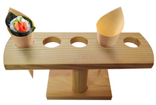 PacknWood 210SBAM5 Bamboo Cone and Temaki Sushi Display Stand - 5 Holes, 9.2 x 3.1 x 3.7 Inches - 0.8 Inch Hole Diameter - 10 per Case - Perfect for Sushi Restaurants, Japanese Cuisine Presentation, and Party Food Displays