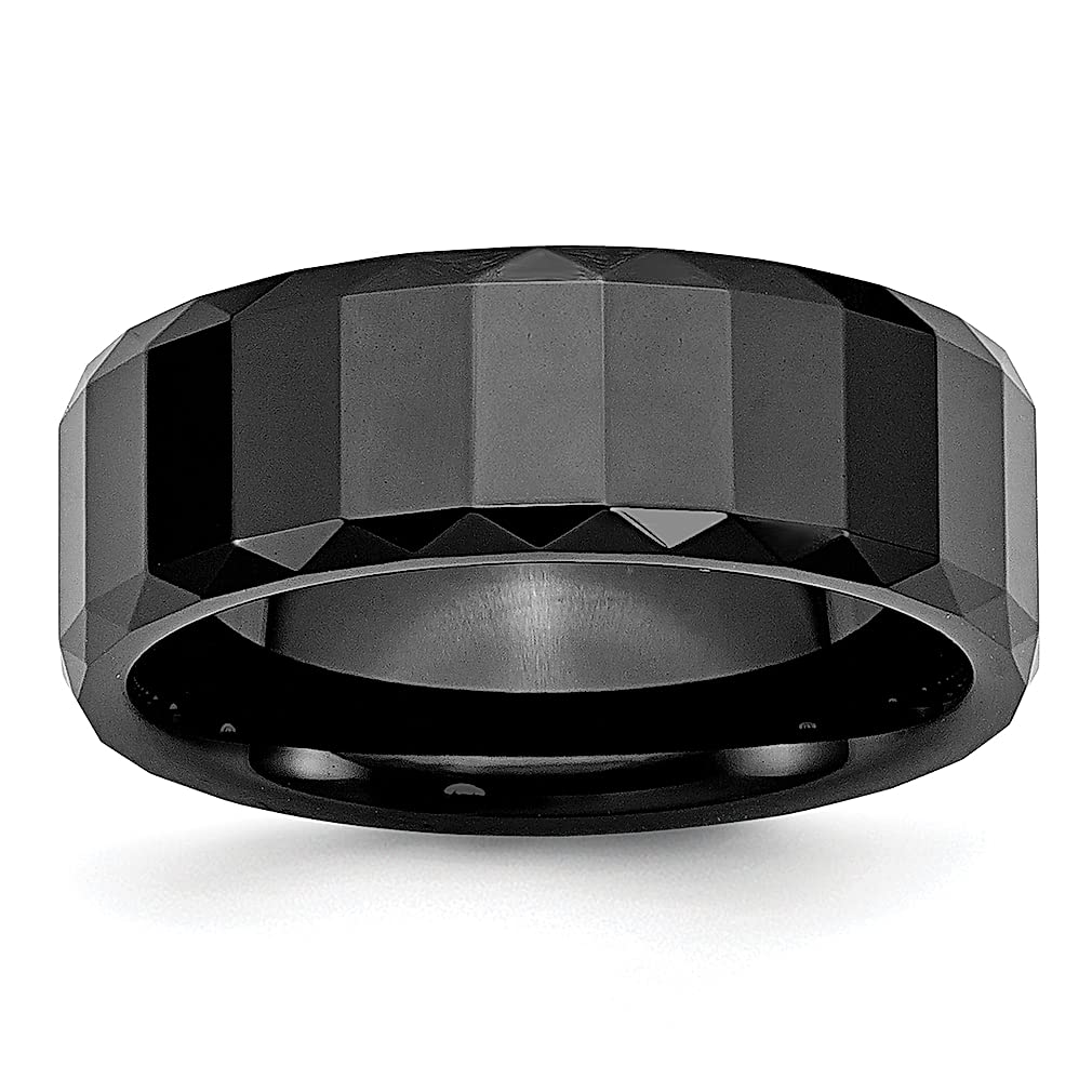 ICE CARATS 8mm Black Ceramic Wedding Band for Women - Faceted Beveled Edge Fashion Jewelry, Elegant Gift for Her - Perfect for Anniversaries, Engagements & Special Occasions