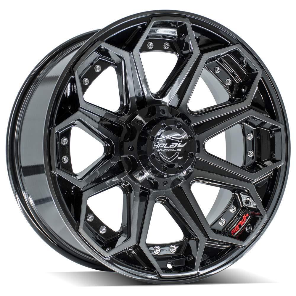 4Play Gen2 4P80R Gloss Black Wheels 20x9.0 with Brushed Face & Tinted Clear Finish - 5x127/5x139.7mm Bolt Pattern, 87.1mm Center Bore - Perfect for Off-Road Trucks, SUVs, and Jeeps