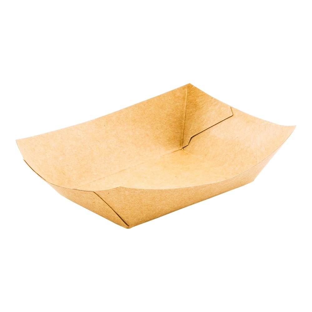 Restaurantware Bio Tek 4 oz Disposable Paper Food Boats - 50 Pack PE Lined Kraft Paper Trays for Concession Stands, Picnics, Fairs | Stackable & Durable for Serving Snacks, Appetizers, and Finger Foods