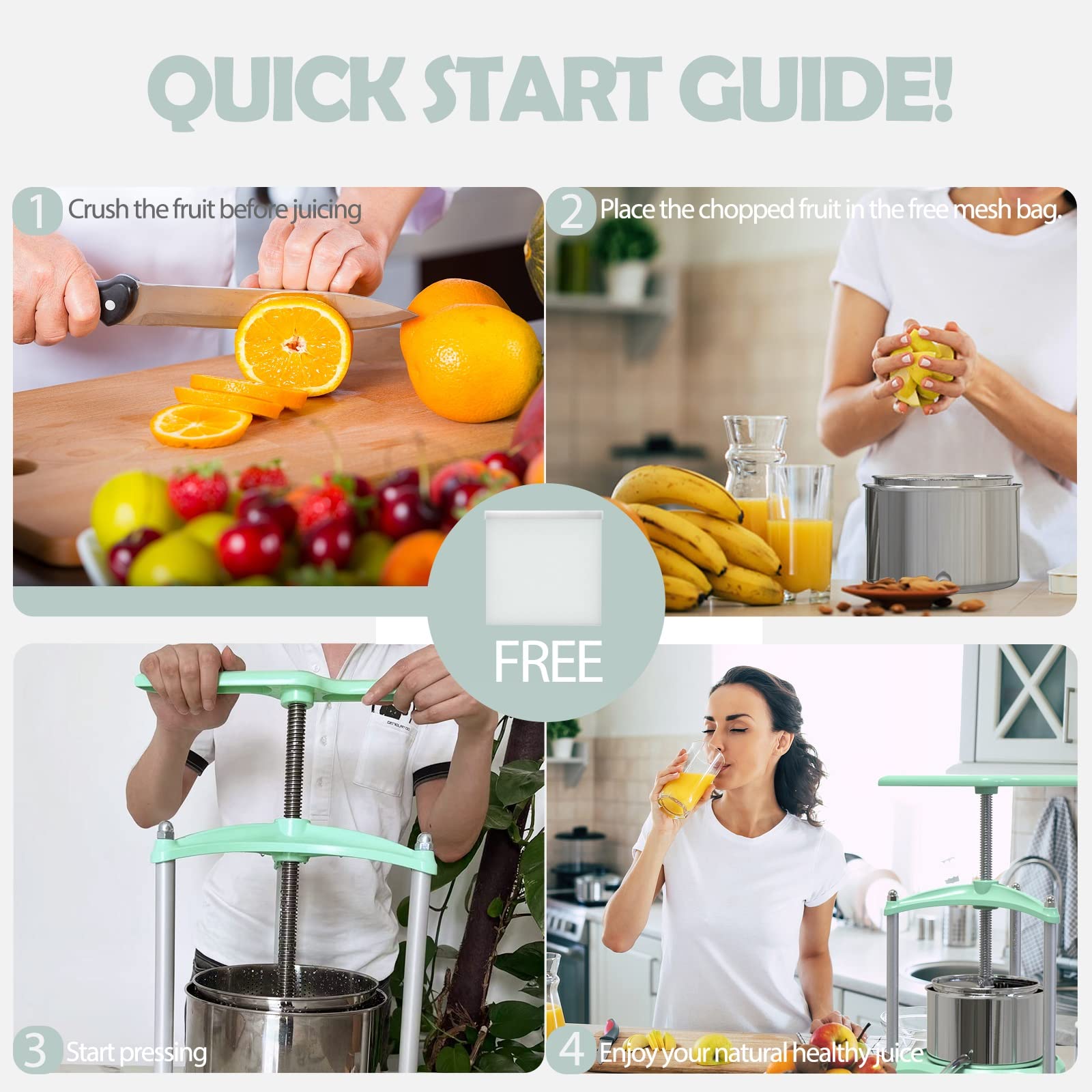 Stainless Steel Manual Fruit Press 1.6 Gallon/6L - Cheese Tincture Herb Wine Press with T-Handle & Triangular Structure for Juice, Cider, Olive Oil - Perfect for Home Brewing, Winemaking & Kitchen Use (Green)