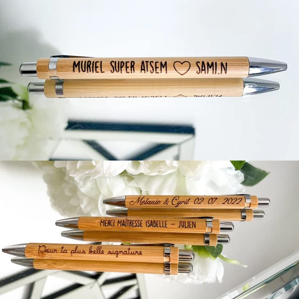 Custom Engraved Bamboo Ballpoint Pens Bulk (300PC) - Personalized Office & School Graduation Gifts with Company Logo - Retractable Writing Pens for Business, Graduation Decorations & Corporate Events