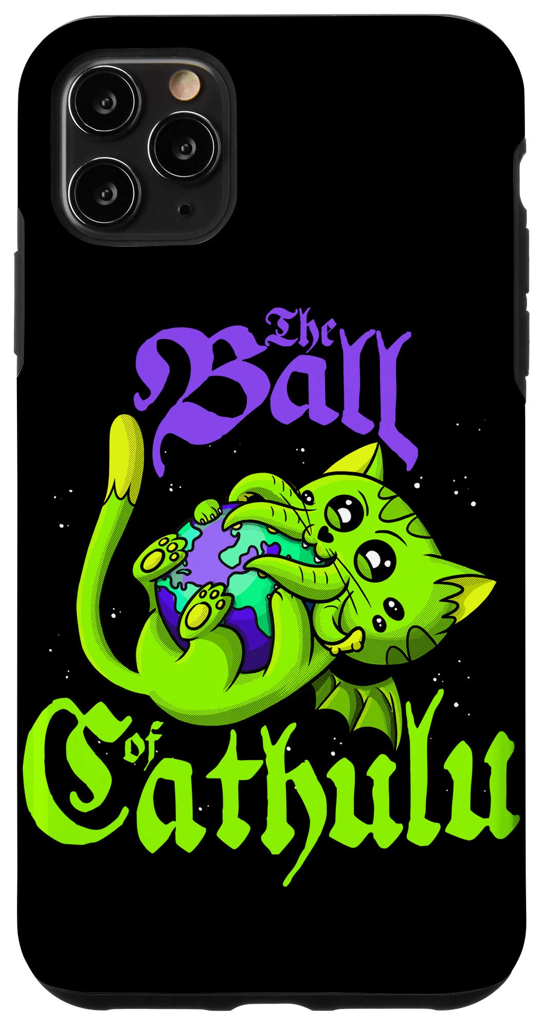 Cute Kawaii Cat Cthulhu iPhone 11 Pro Max Case - Ball of Cathulhu Eating The World Design - Protective Phone Cover for Women & Girls - Perfect for Anime Fans, Halloween & Cosplay