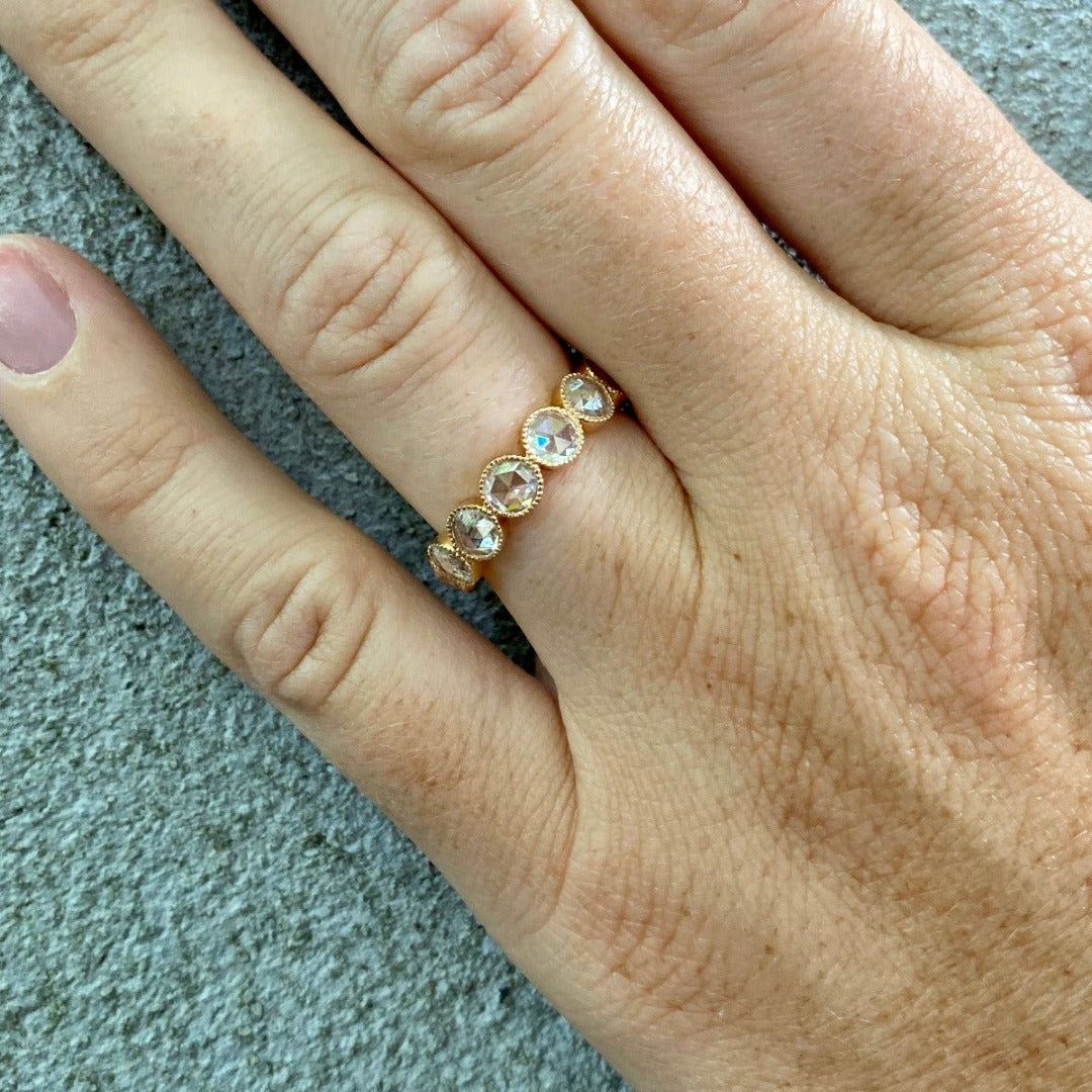 18K Rose Gold Single Stone Gabby Band Ring - Elegant Rose Cut Design for Women, Perfect for Weddings, Anniversaries & Special Occasions