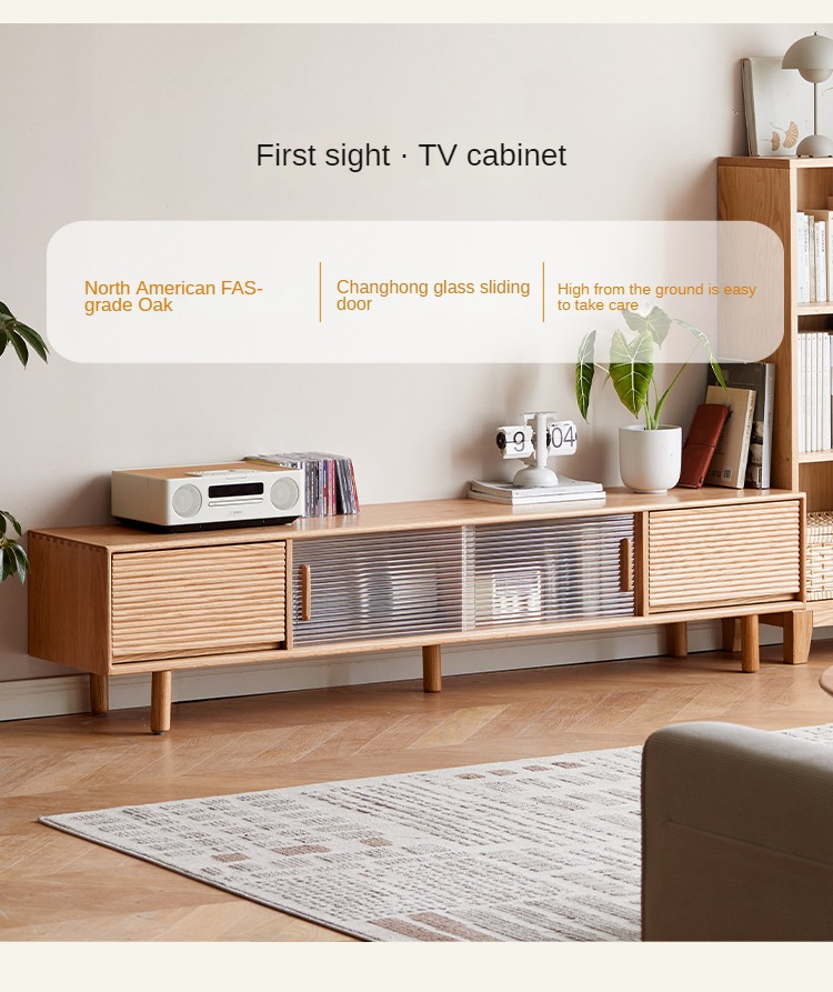 Solid Oak Wood TV Stand with Storage - Modern Entertainment Center for Living Room, Bedroom & Home Theater
